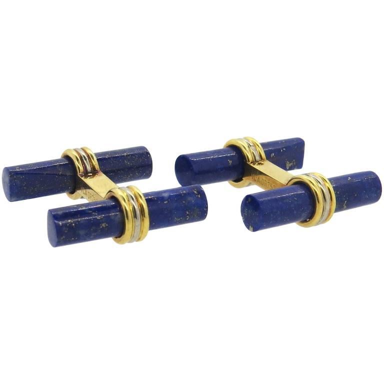 Van Cleef & Arpels Lapis Lazuli Gold Cufflinks In Excellent Condition In Lambertville, NJ