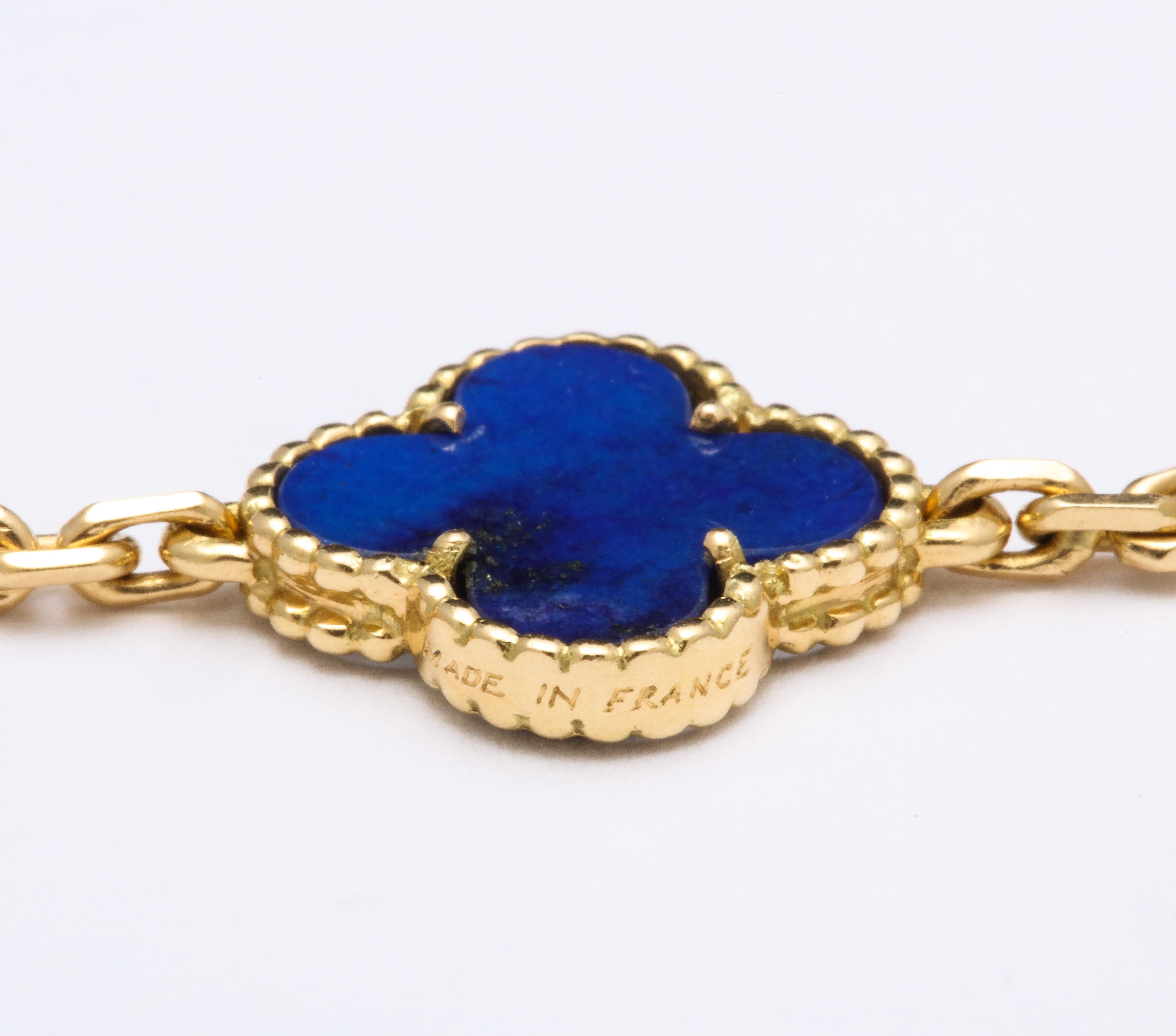 Mixed Cut Van Cleef & Arpels Lapis Lazuli Gold Vintage Alhambra 20 Motif Necklace