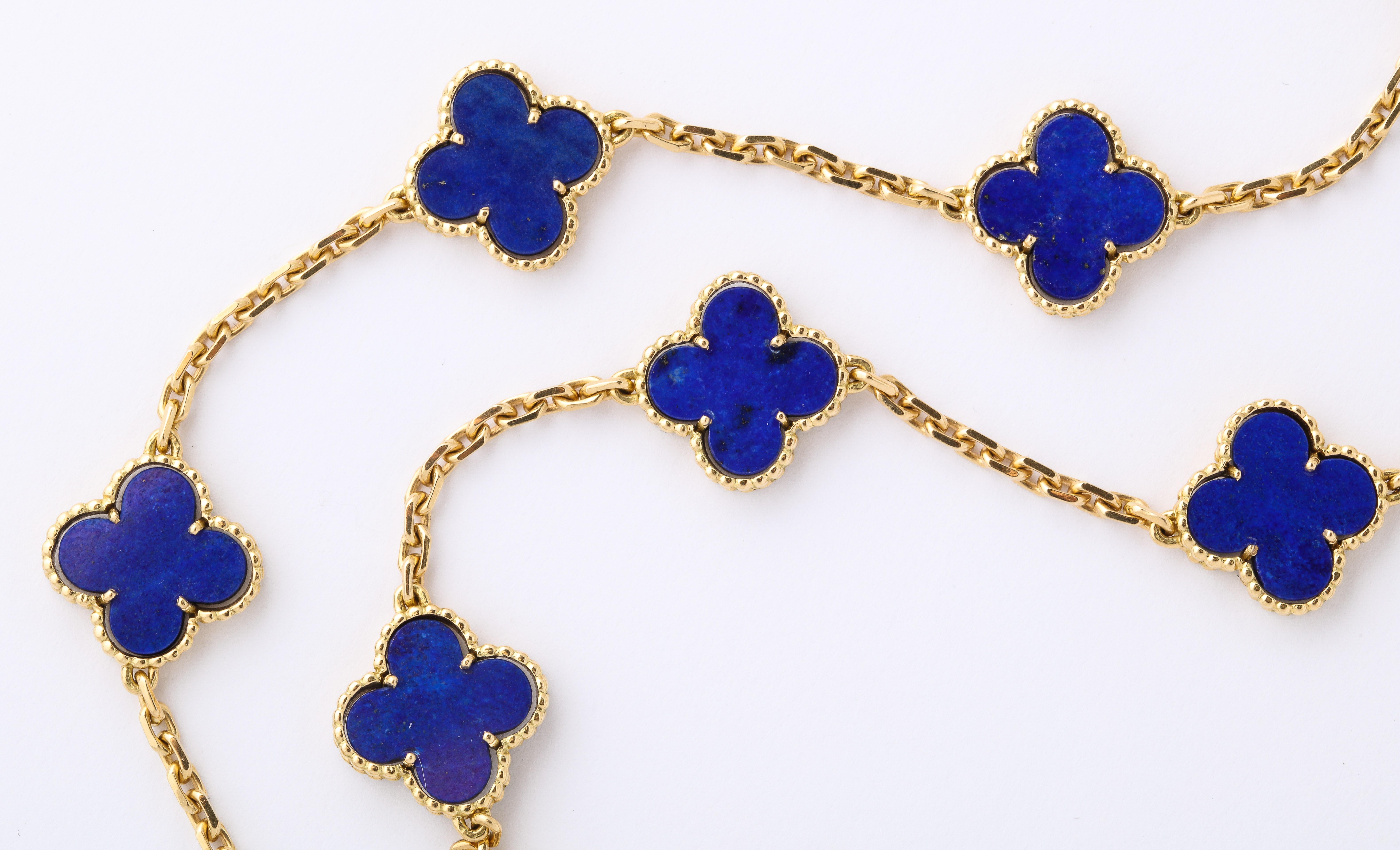 Van Cleef & Arpels Lapis Lazuli Gold Vintage Alhambra 20 Motif Necklace 1