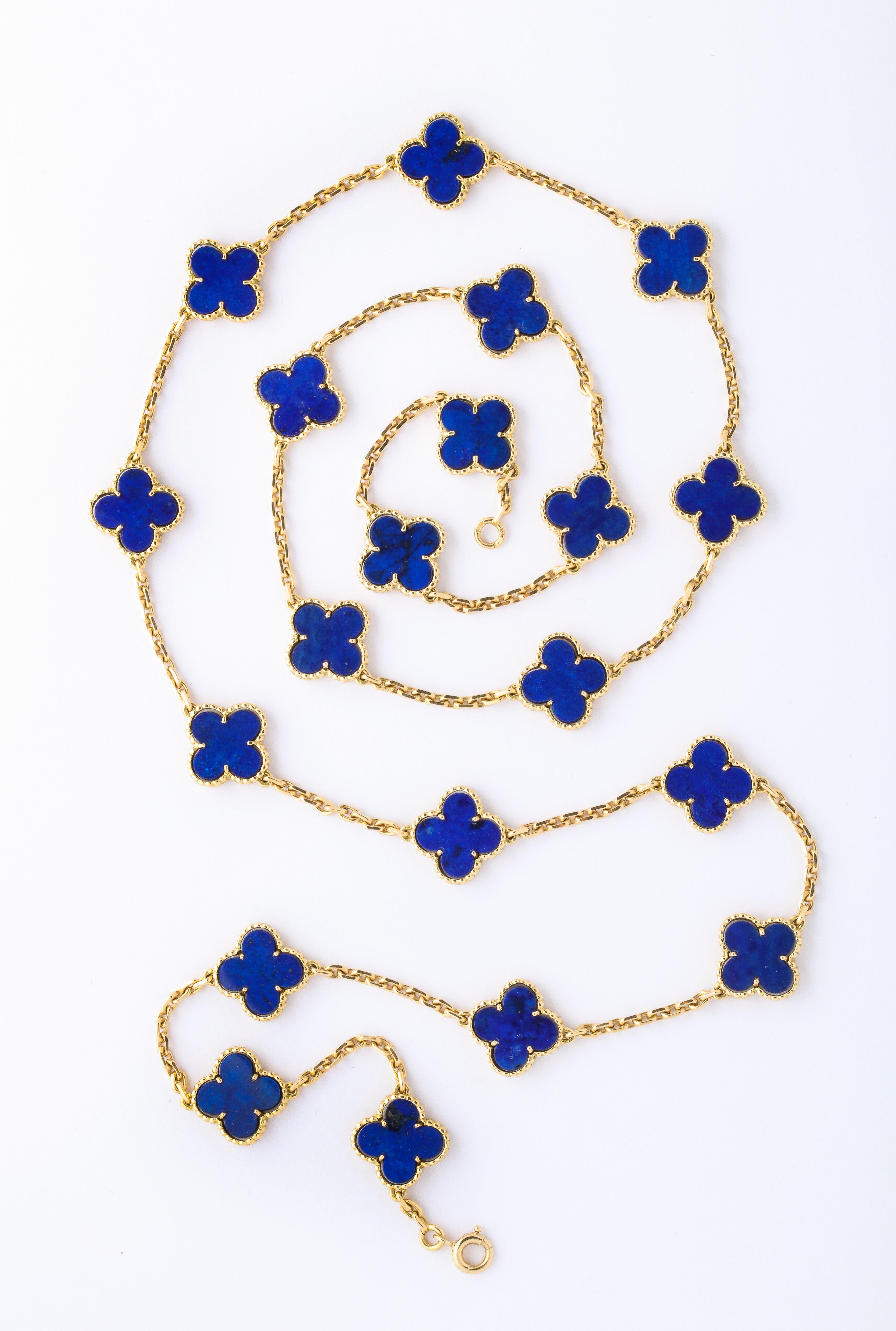 Van Cleef & Arpels Lapis Lazuli Gold Vintage Alhambra 20 Motif Necklace 2