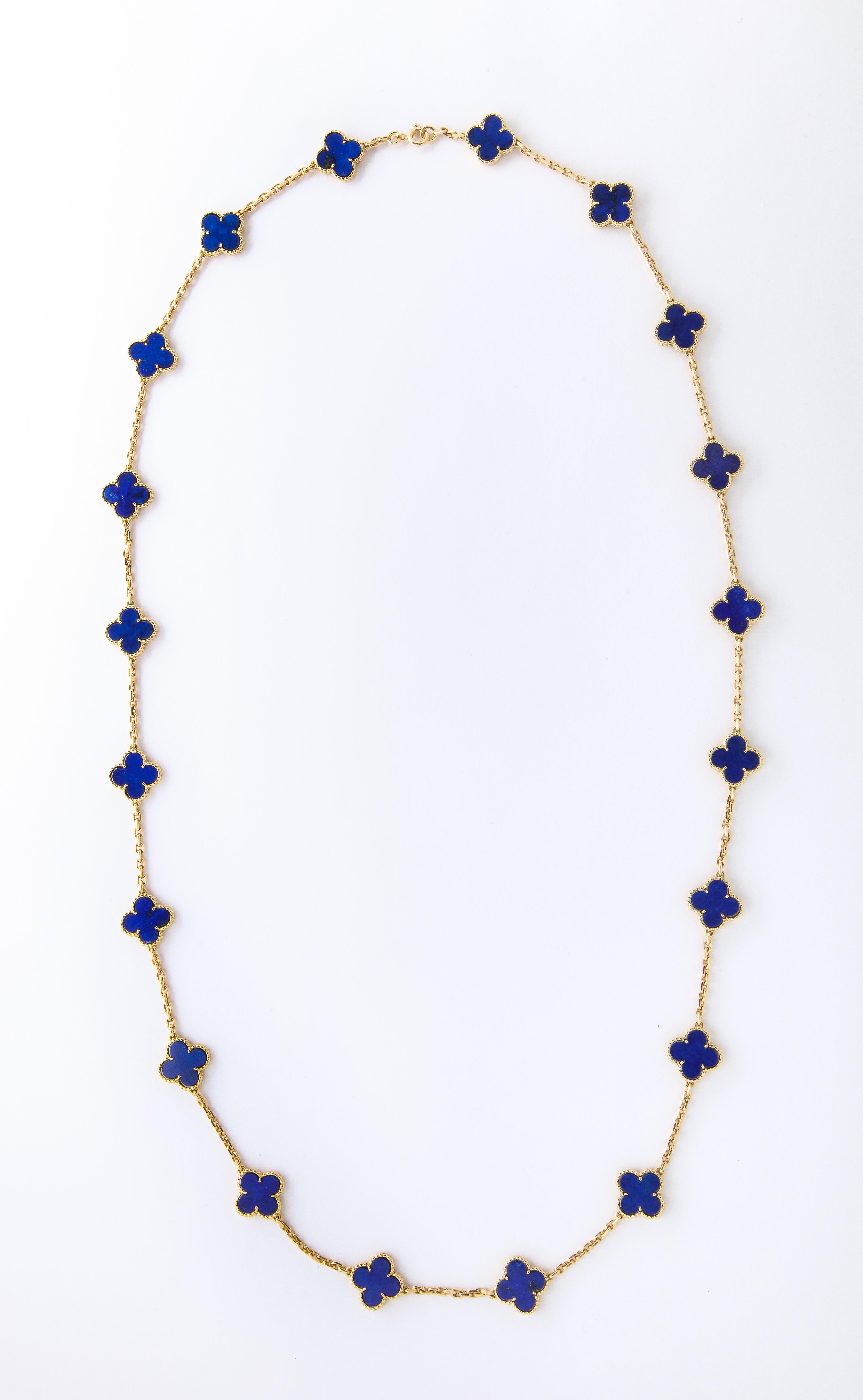 Van Cleef & Arpels Lapis Lazuli Gold Vintage Alhambra 20 Motif Necklace 3