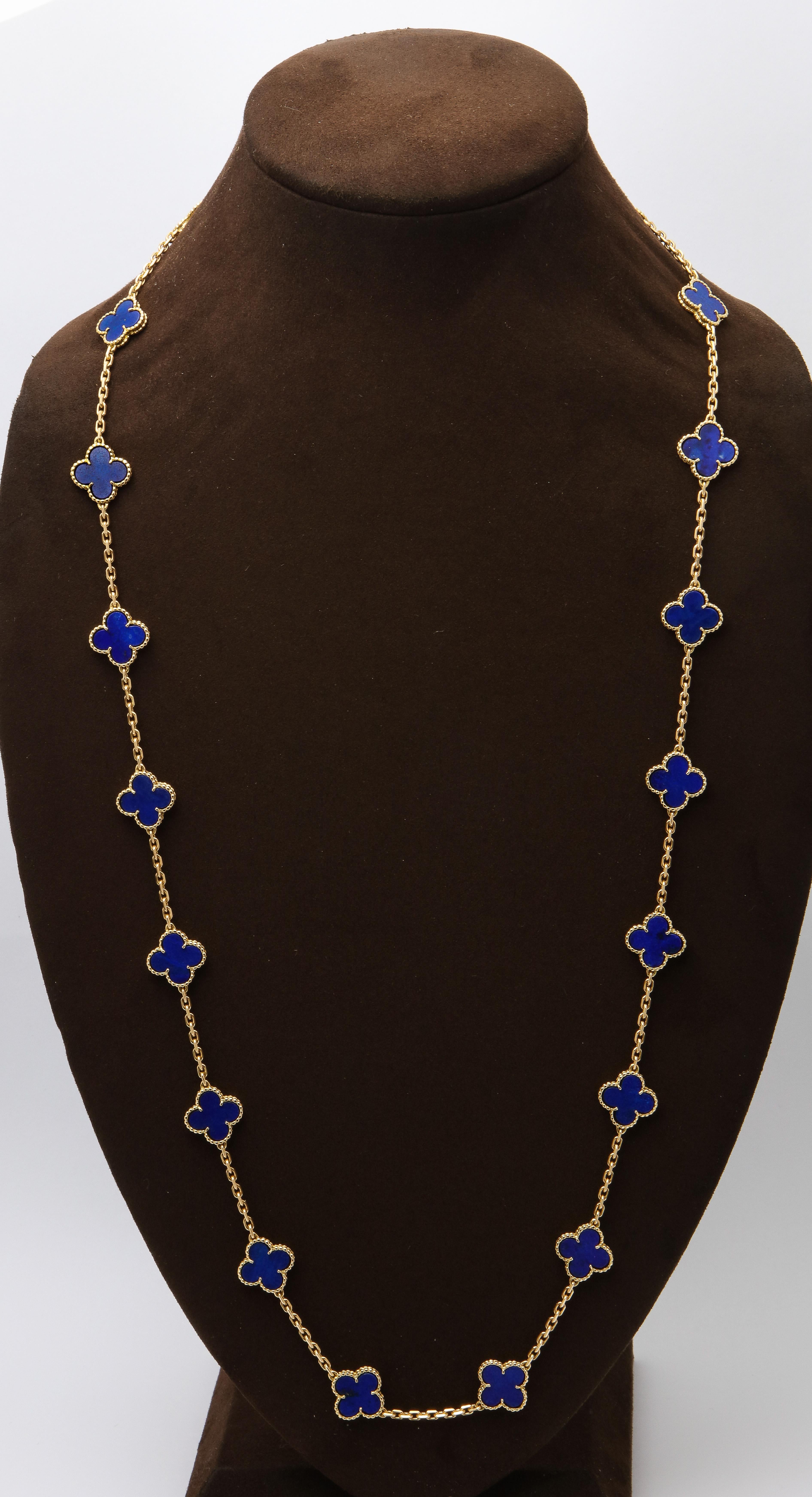 Van Cleef & Arpels Lapis Lazuli Gold Vintage Alhambra 20 Motif Necklace 4