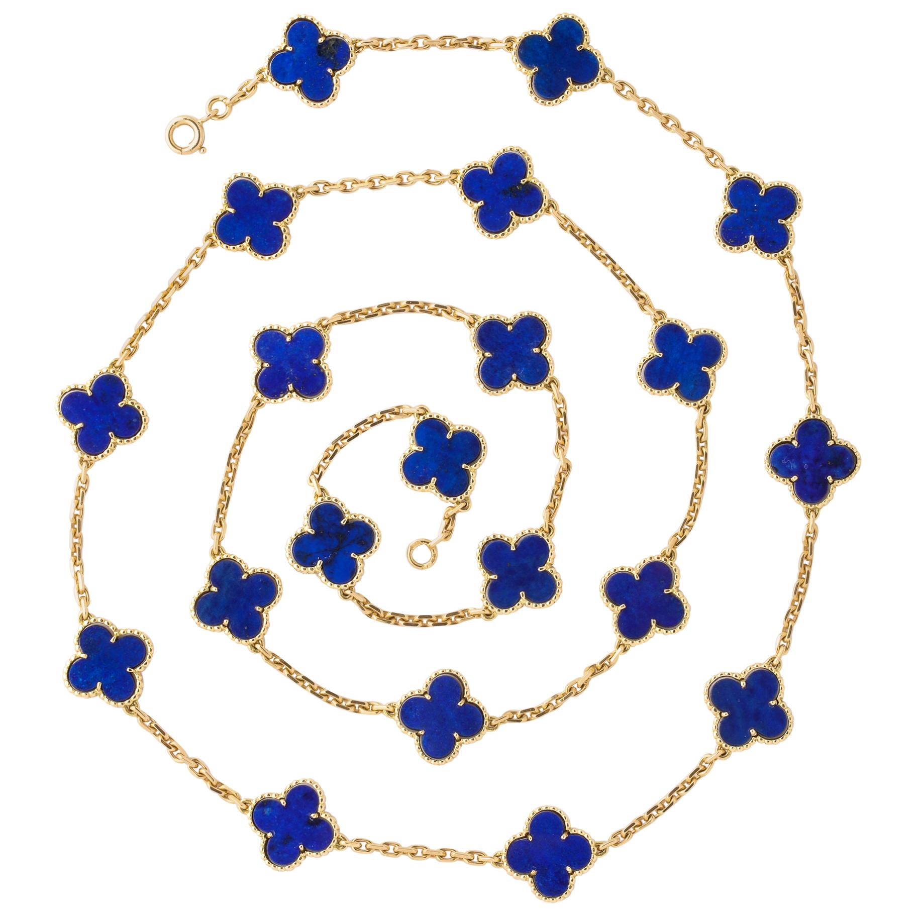 Van Cleef & Arpels Lapis Lazuli Gold Vintage Alhambra 20 Motif Necklace