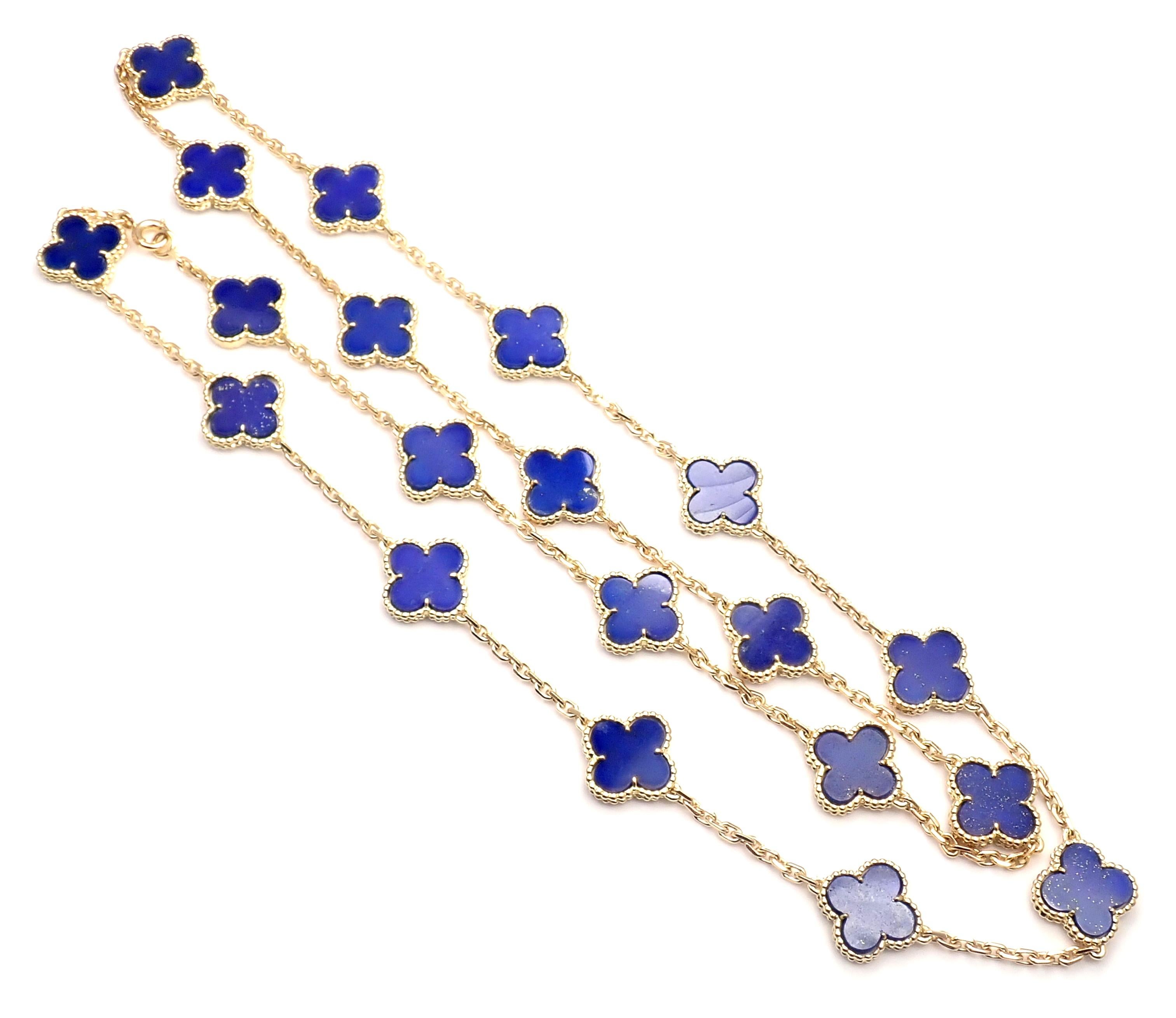 18k Yellow Gold Vintage Alhambra Lapis Lazuli Necklace by Van Cleef & Arpels.
With 20 motifs of lapis lazuli Alhambra stones 15mm each
*** This is an extremely rare, highly collectible lapis lazuli alhambra necklace by Van Cleef & Arpels comes with
