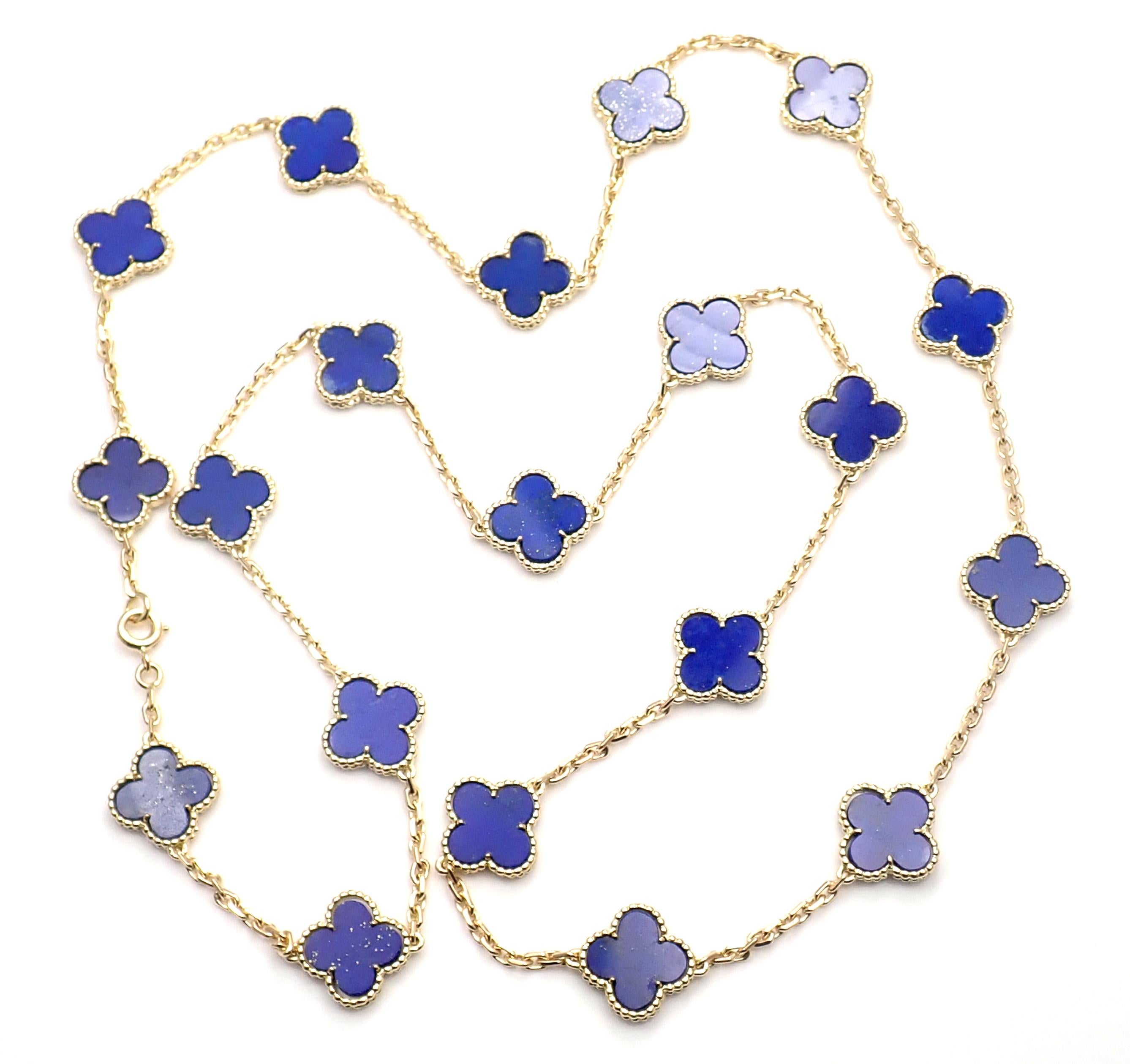 Van Cleef & Arpels Lapis Lazuli Gold Vintage Alhambra Necklace In Excellent Condition In Southampton, PA