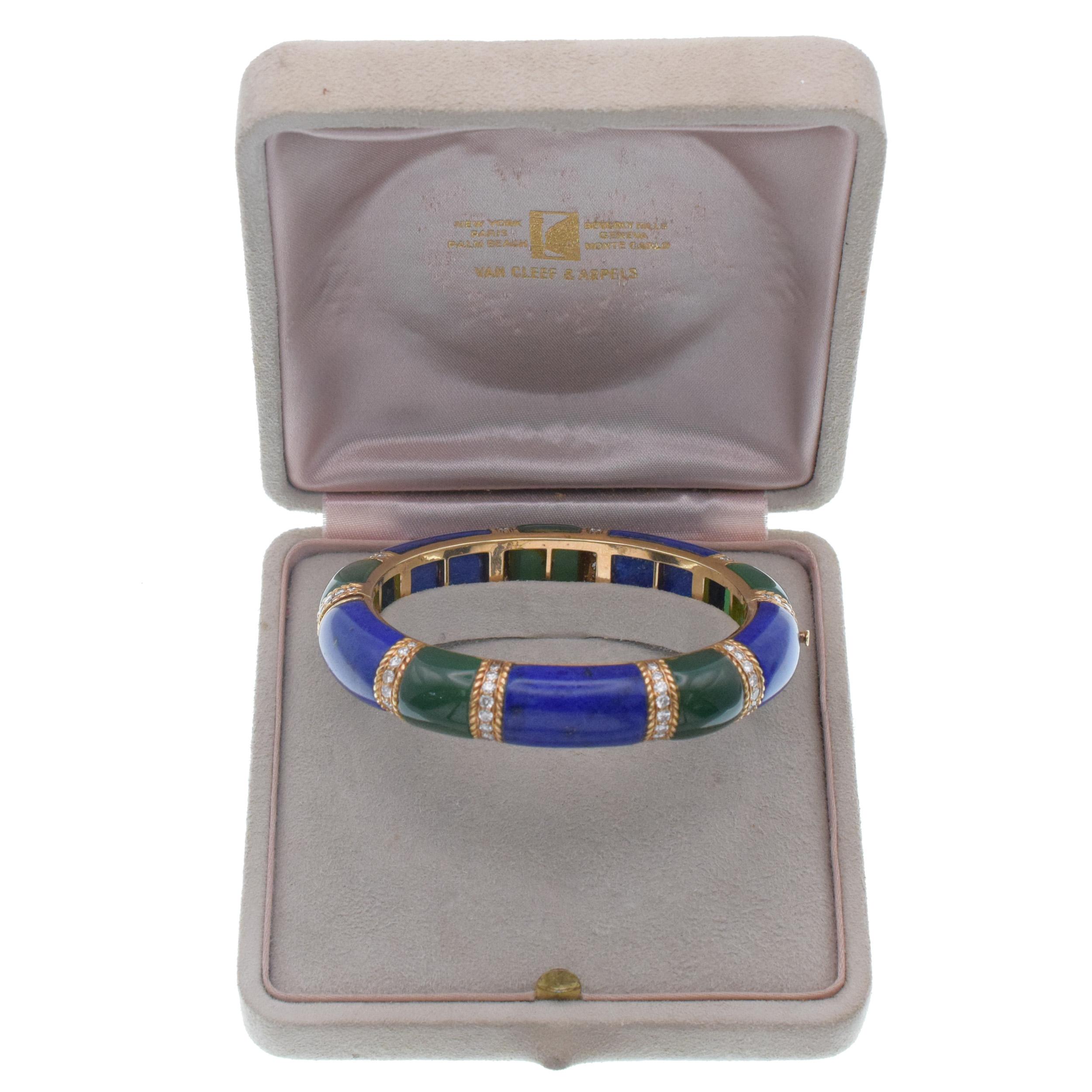 Artist Van Cleef & Arpels Lapis Lazuli, Green Onyx and Diamond Bangle For Sale