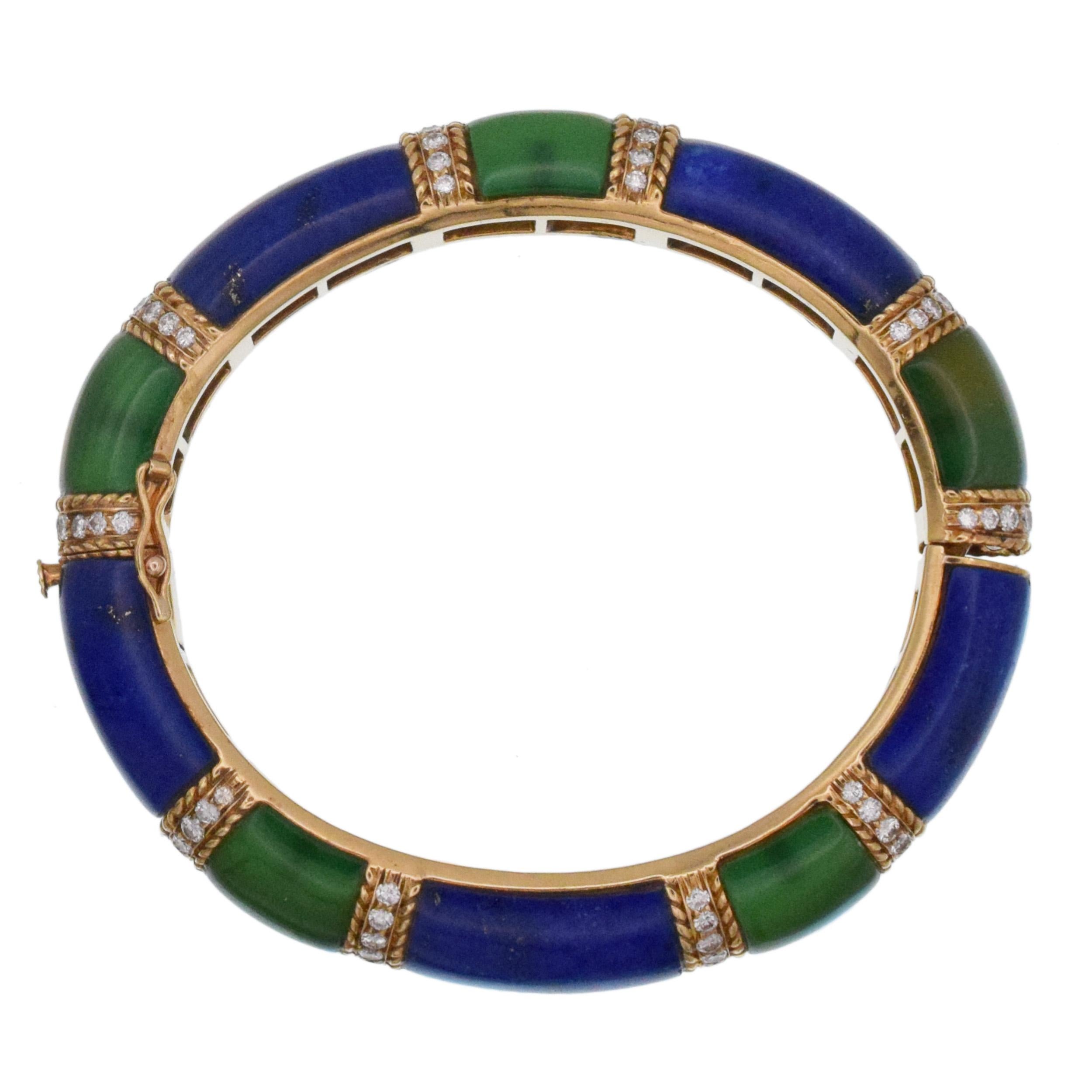 Women's Van Cleef & Arpels Lapis Lazuli, Green Onyx and Diamond Bangle For Sale