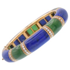 Van Cleef & Arpels Lapis Lazuli, Green Onyx and Diamond Bangle