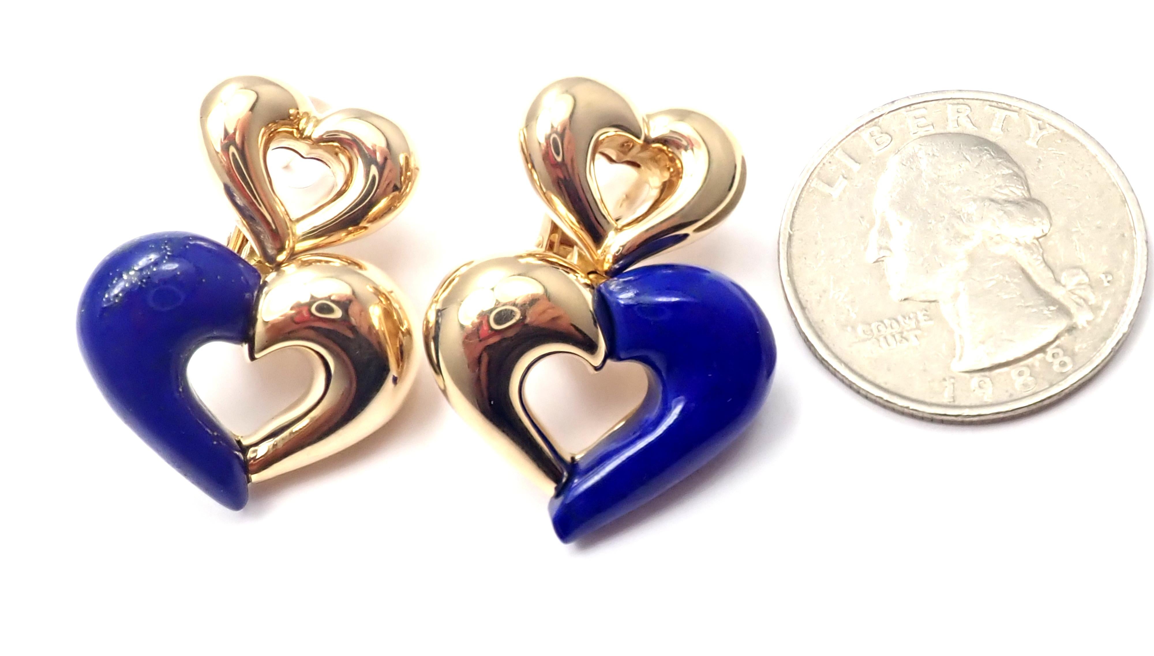 Van Cleef & Arpels Lapis Lazuli Heart Shape Yellow Gold Earrings 3