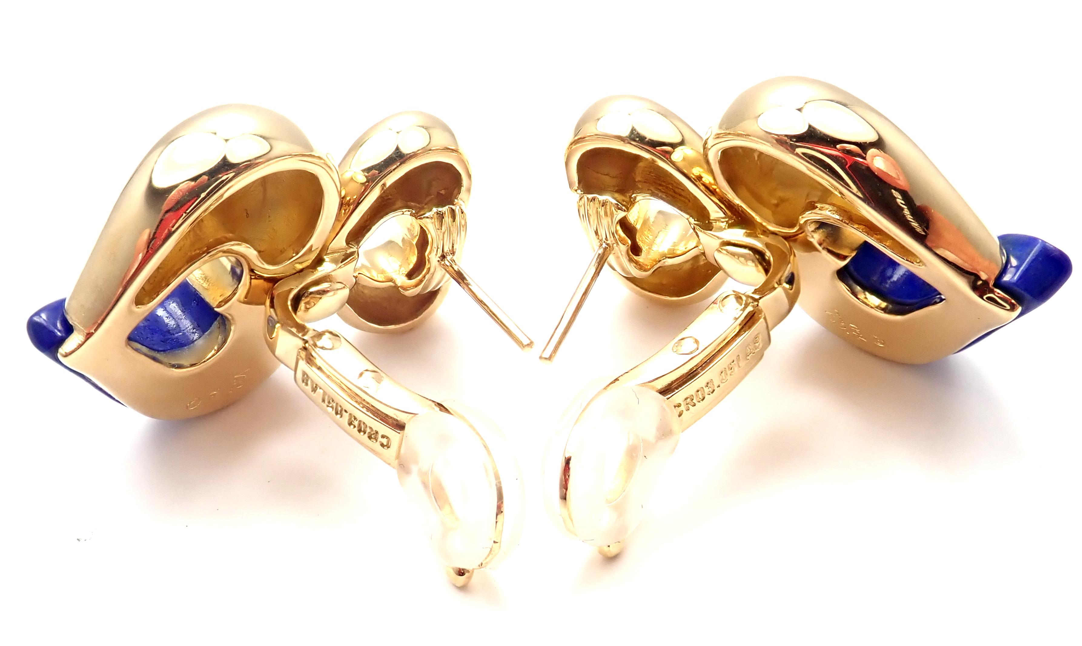 Cabochon Van Cleef & Arpels Lapis Lazuli Heart Shape Yellow Gold Earrings