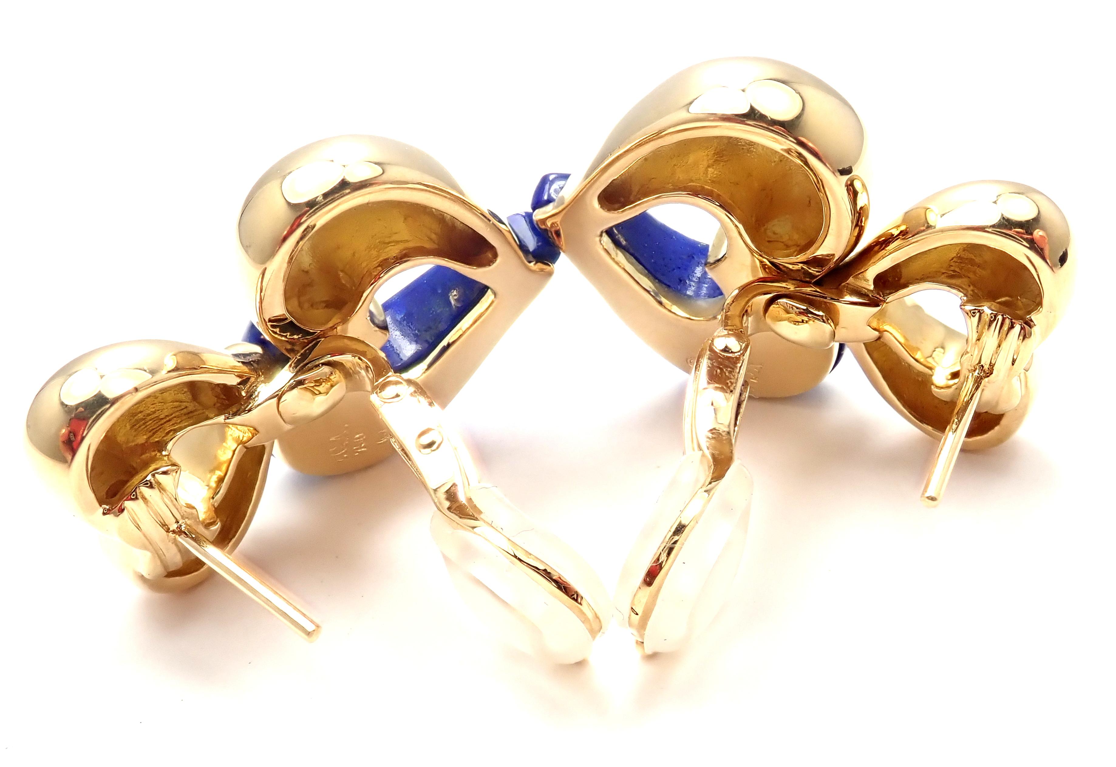 Van Cleef & Arpels Lapis Lazuli Heart Shape Yellow Gold Earrings In Excellent Condition In Holland, PA