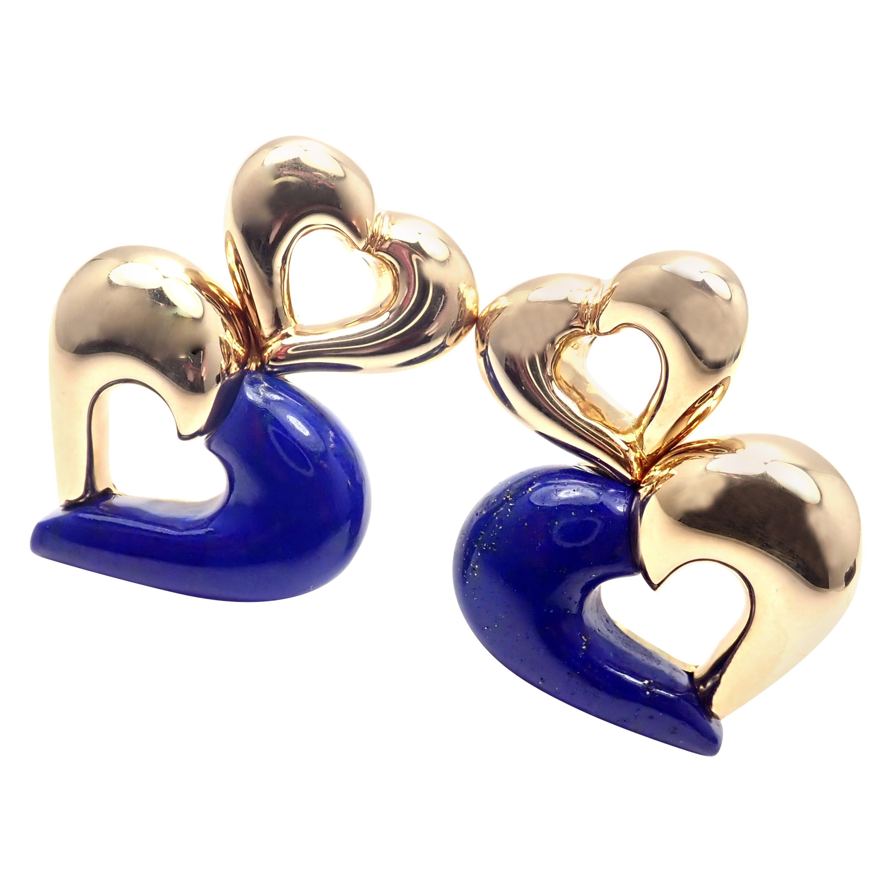 Van Cleef & Arpels Lapis Lazuli Heart Shape Yellow Gold Earrings