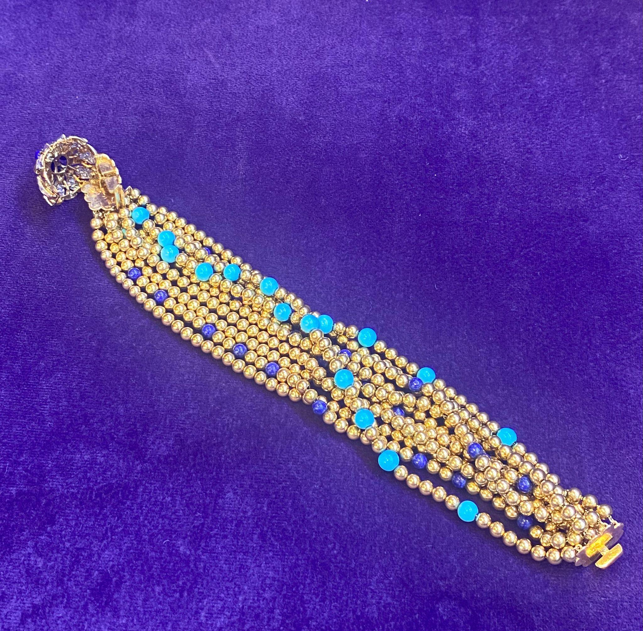 Van Cleef & Arpels Lapis Lazuli & Turquoise Torsade Bracelet For Sale 5
