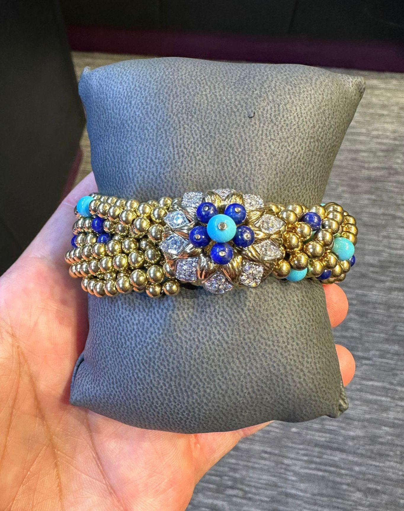 Van Cleef & Arpels Schildpatt-Armband aus Lapislazuli und Türkis Damen im Angebot