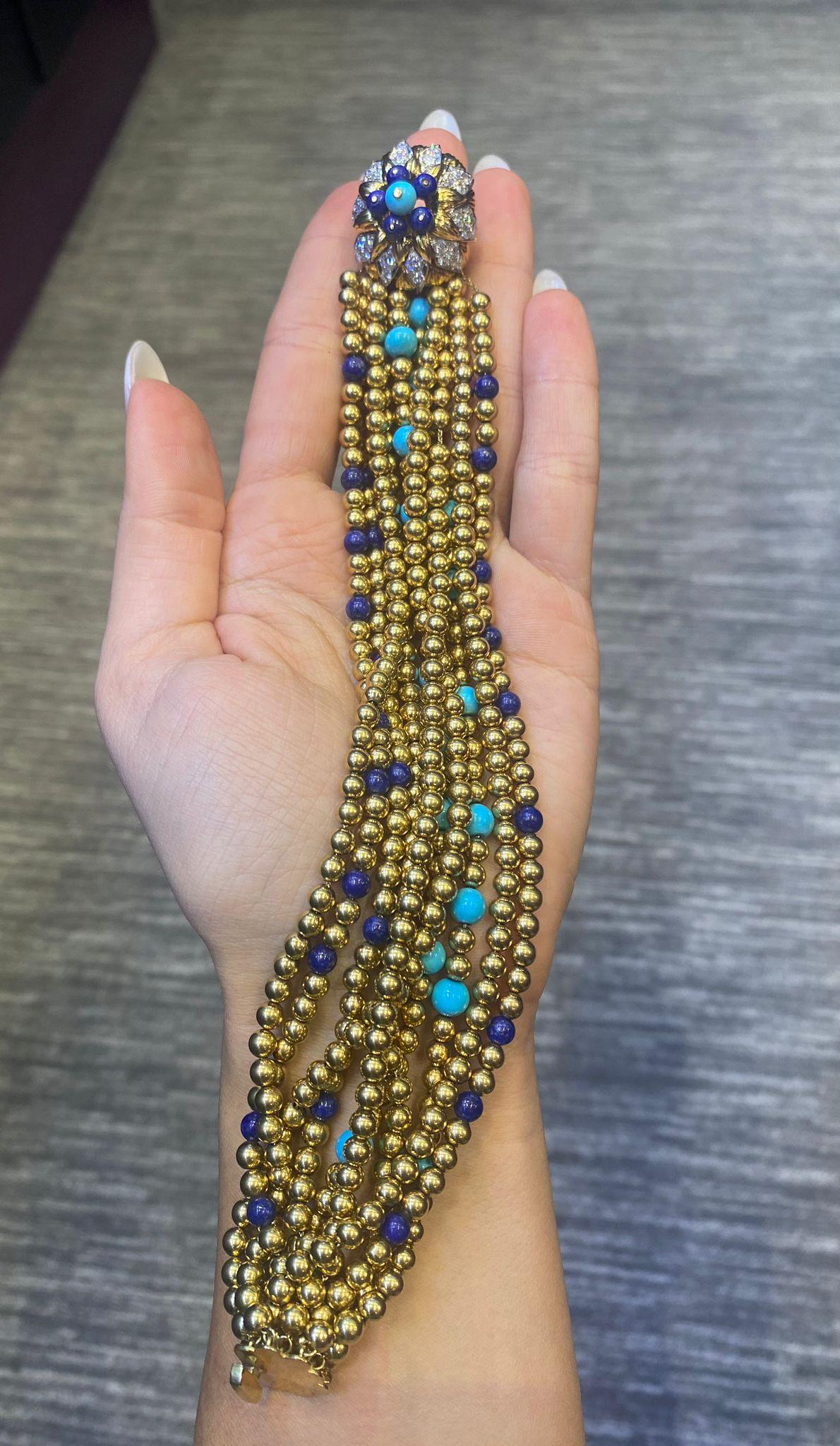 Women's Van Cleef & Arpels Lapis Lazuli & Turquoise Torsade Bracelet For Sale