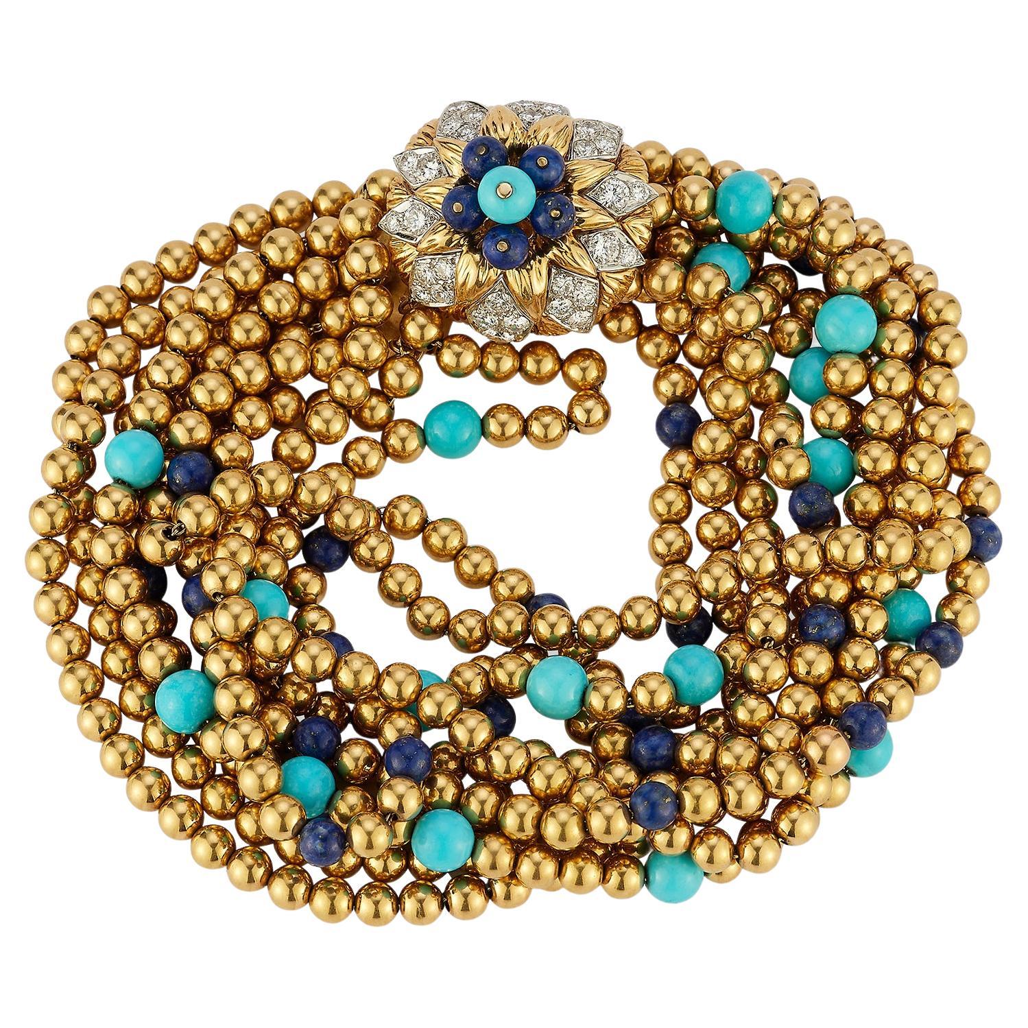 Van Cleef & Arpels Bracelet torsadé en lapis-lazuli et turquoise
