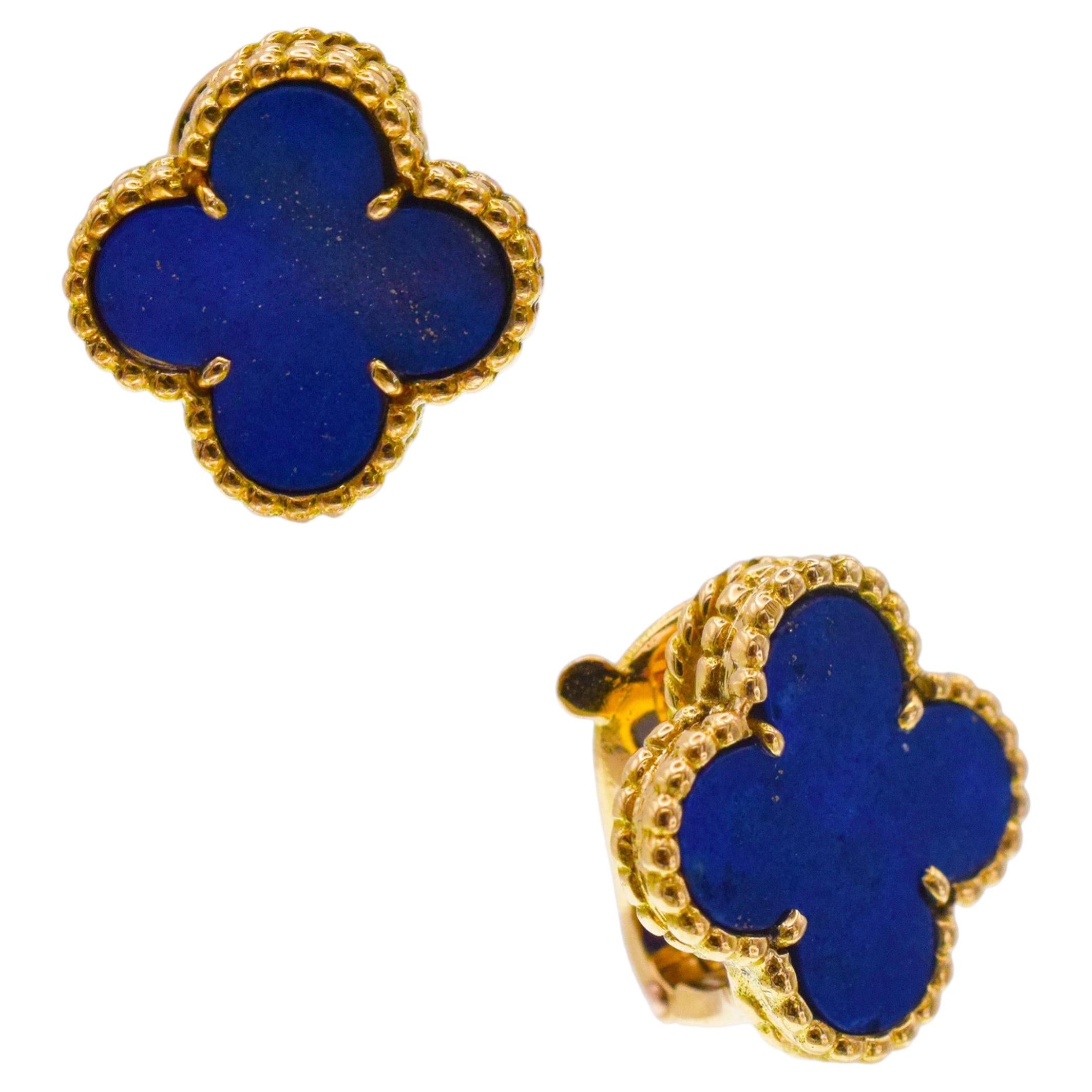 Van Cleef & Arpels Lapis Lazuli Vintage Alhambra Ear Clip For Sale