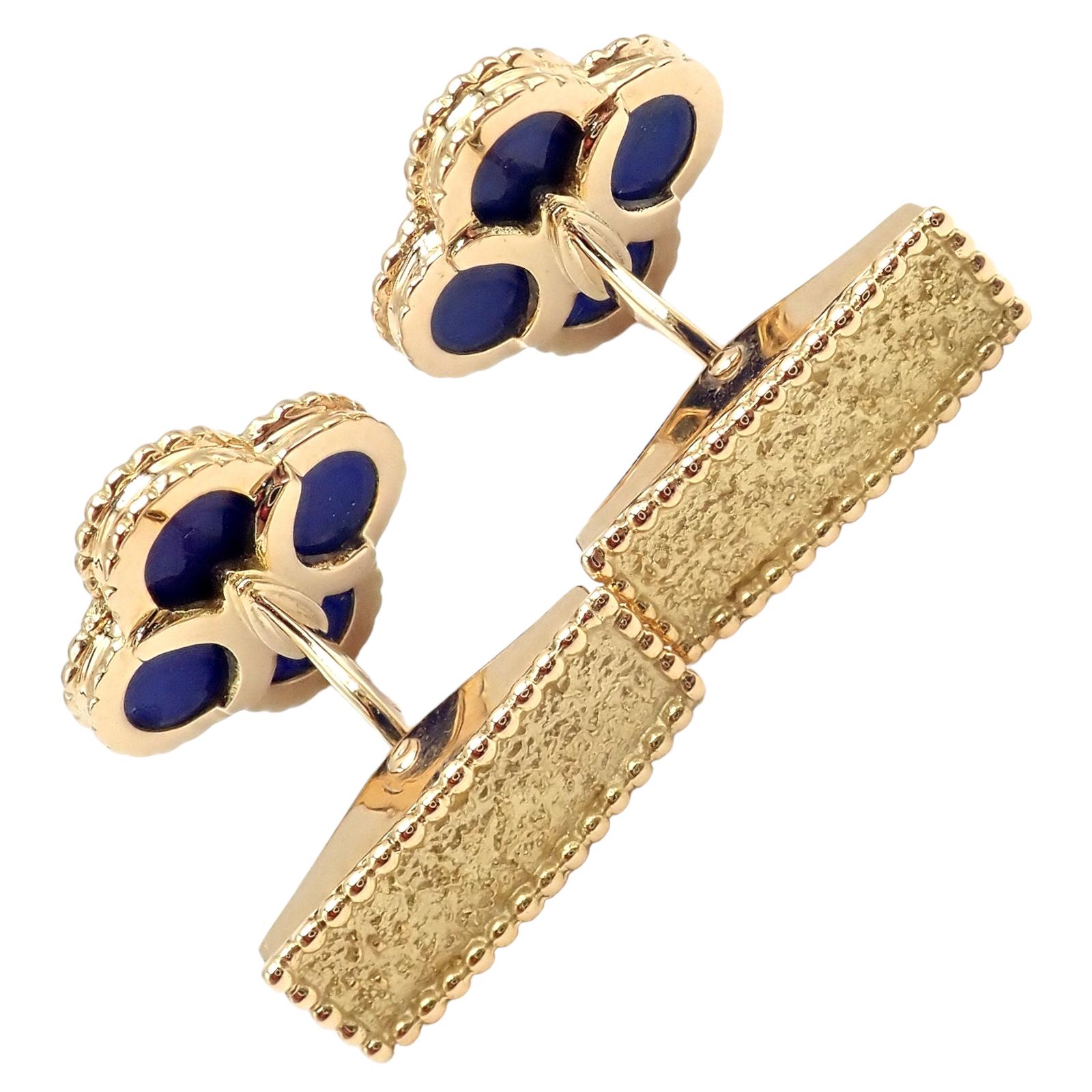 Van Cleef & Arpels Lapis Lazuli Vintage Alhambra Yellow Gold Cufflinks For Sale 2