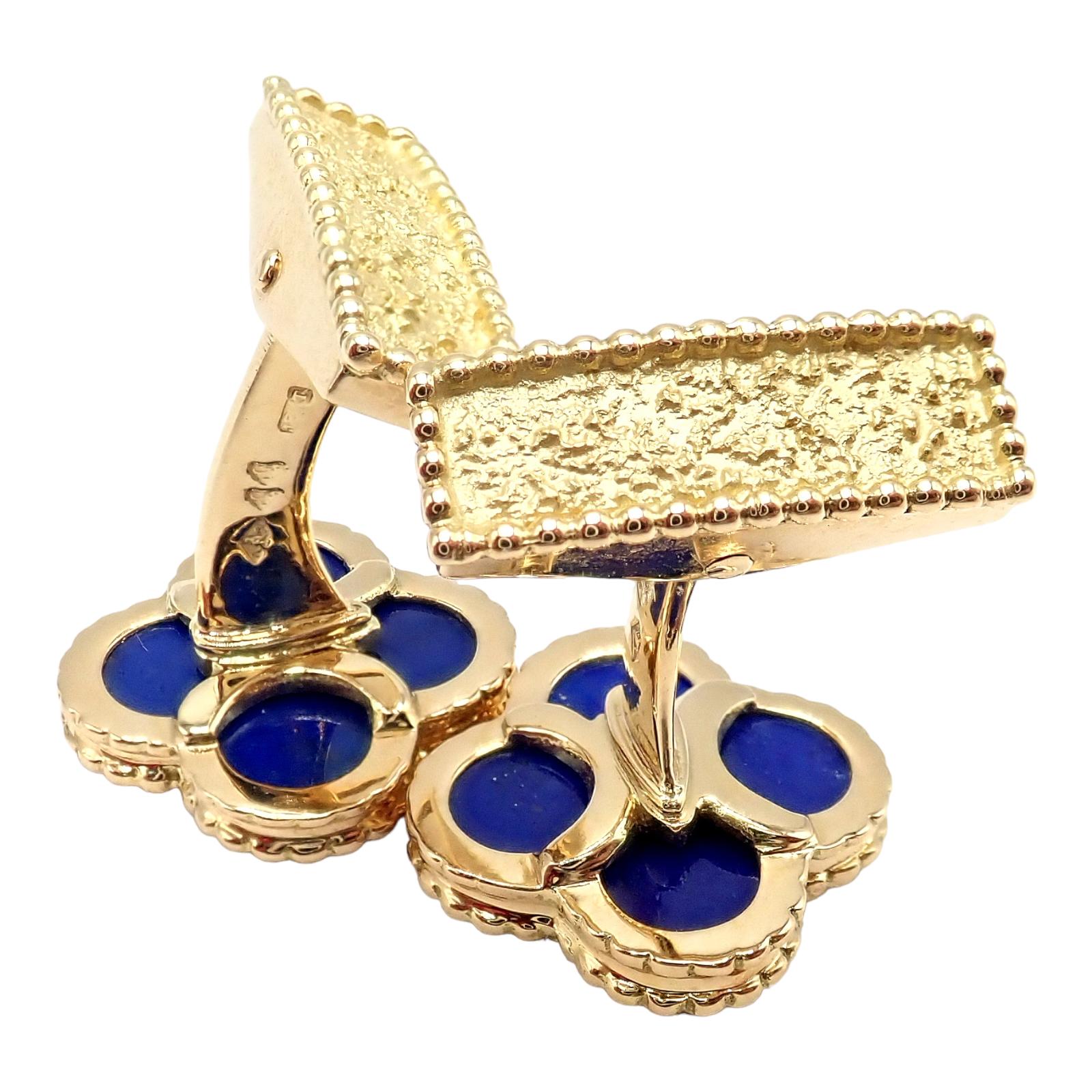 Van Cleef & Arpels Lapis Lazuli Vintage Alhambra Yellow Gold Cufflinks For Sale 1