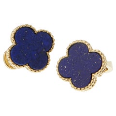 Van Cleef Arpels Lapis Vintage Alhambra Gold Earrings