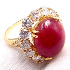 Van Cleef & Arpels Large Cabochon Burmese No Heat Ruby Diamond Gold Ring GIA