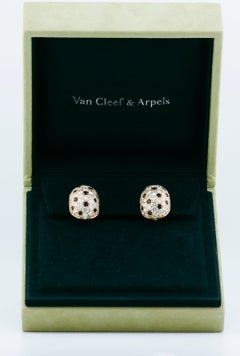 Van Cleef & Arpels Large Diamond Onyx 18k Yellow Gold Panther Clip Earrings