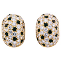 Van Cleef & Arpels Large Diamond Onyx 18k Yellow Gold Panther Clip Earrings