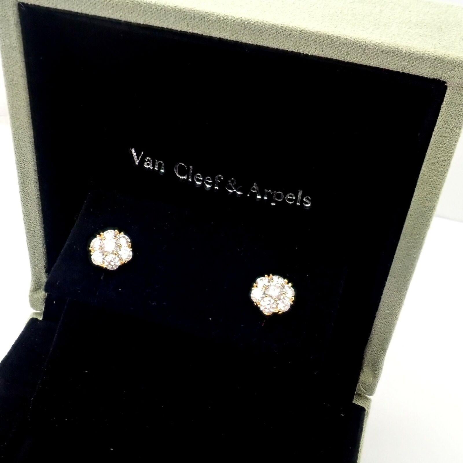 Van Cleef & Arpels Large Fleurette Flower Diamond Yellow Gold Stud Earrings 2