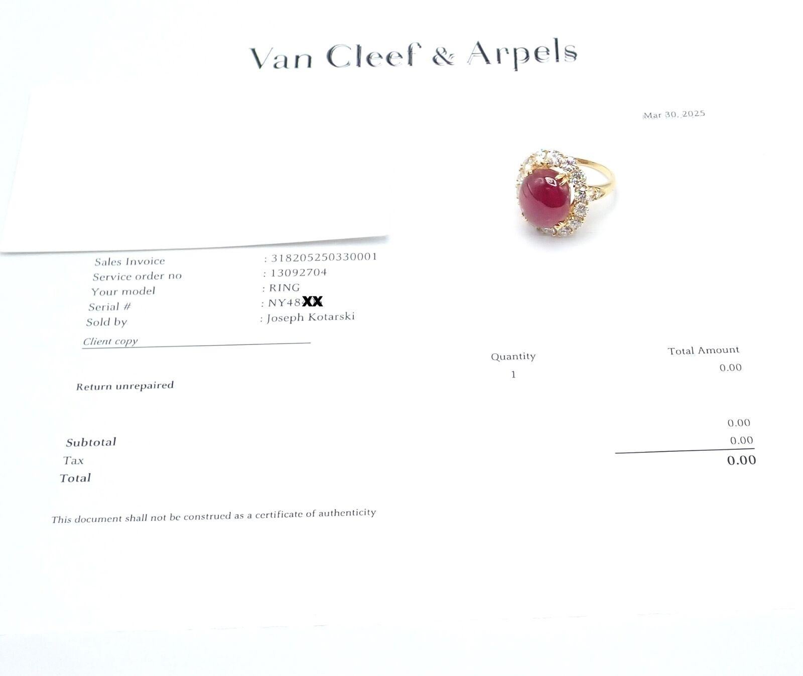 Van Cleef & Arpels Bague en or jaune avec grand cabochon ovale en rubis et diamants en vente 6