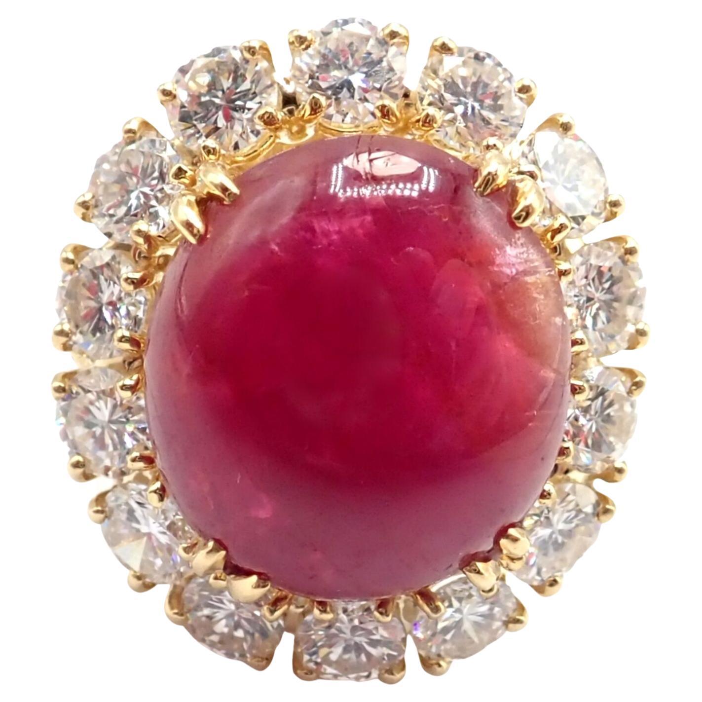 Van Cleef & Arpels Large Oval Cabochon Ruby Diamond Yellow Gold Ring For Sale