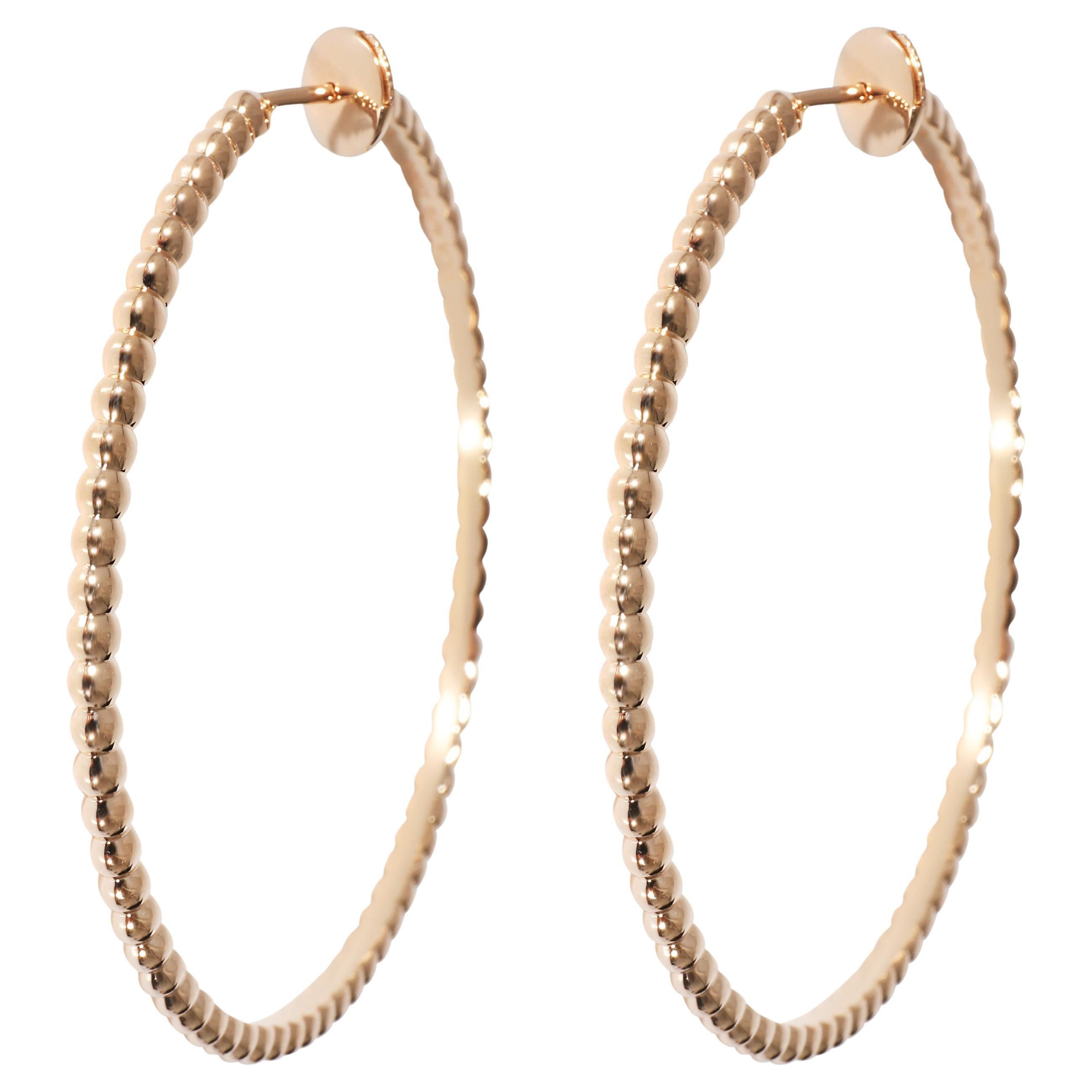 Van Cleef & Arpels Large Perlee Hoop Earrings in 18k Rose Gold For Sale