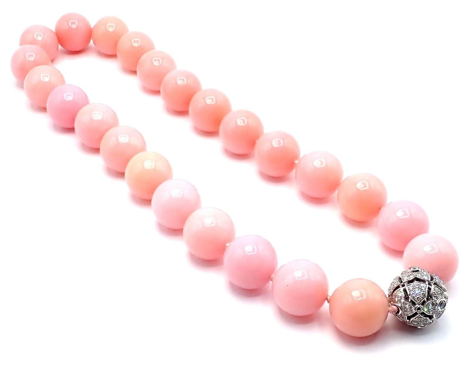Women's or Men's Van Cleef & Arpels Large Pink Opal Bead Diamond White Gold Necklace