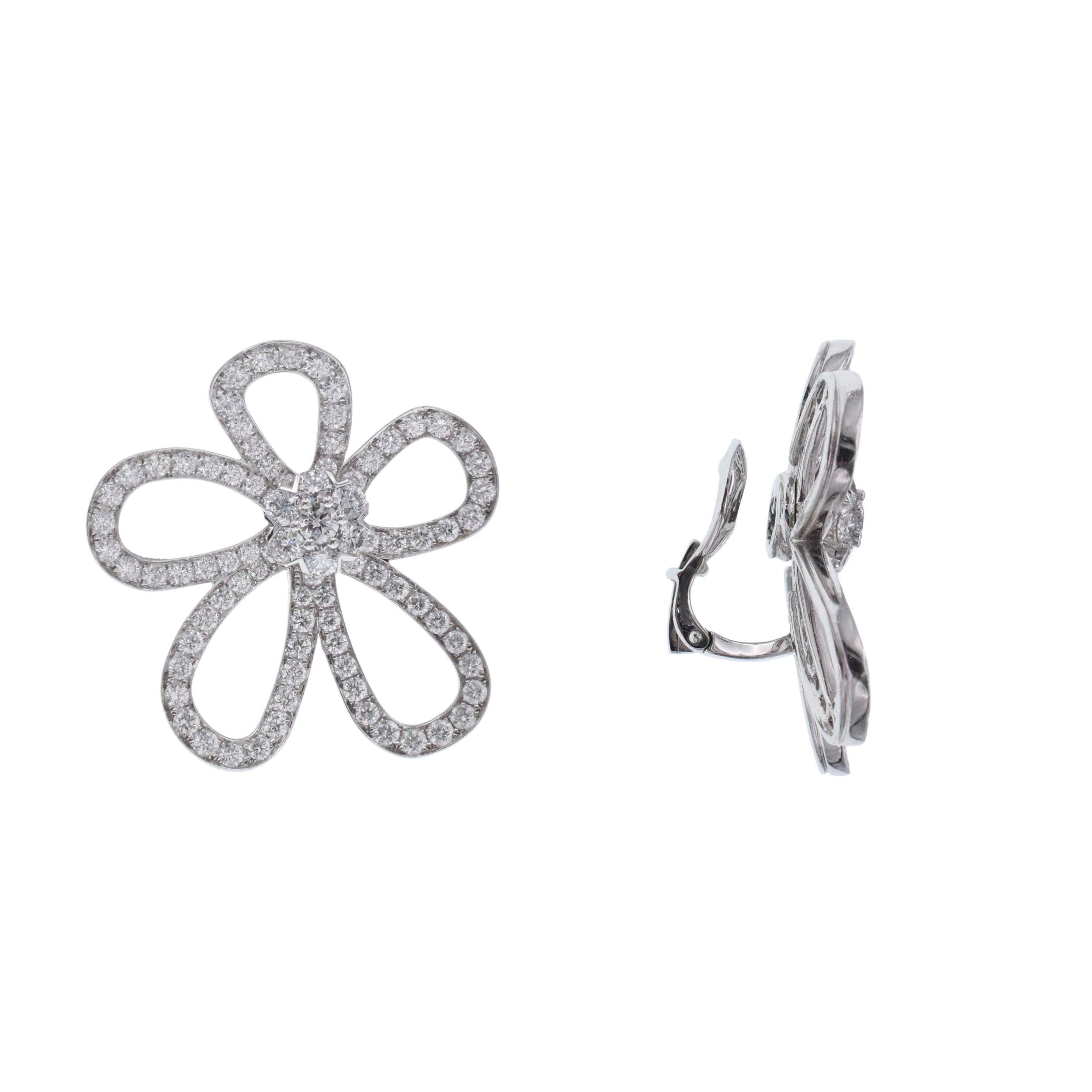 Round Cut Van Cleef & Arpels (large size) Flower-lace Diamond Earrings.