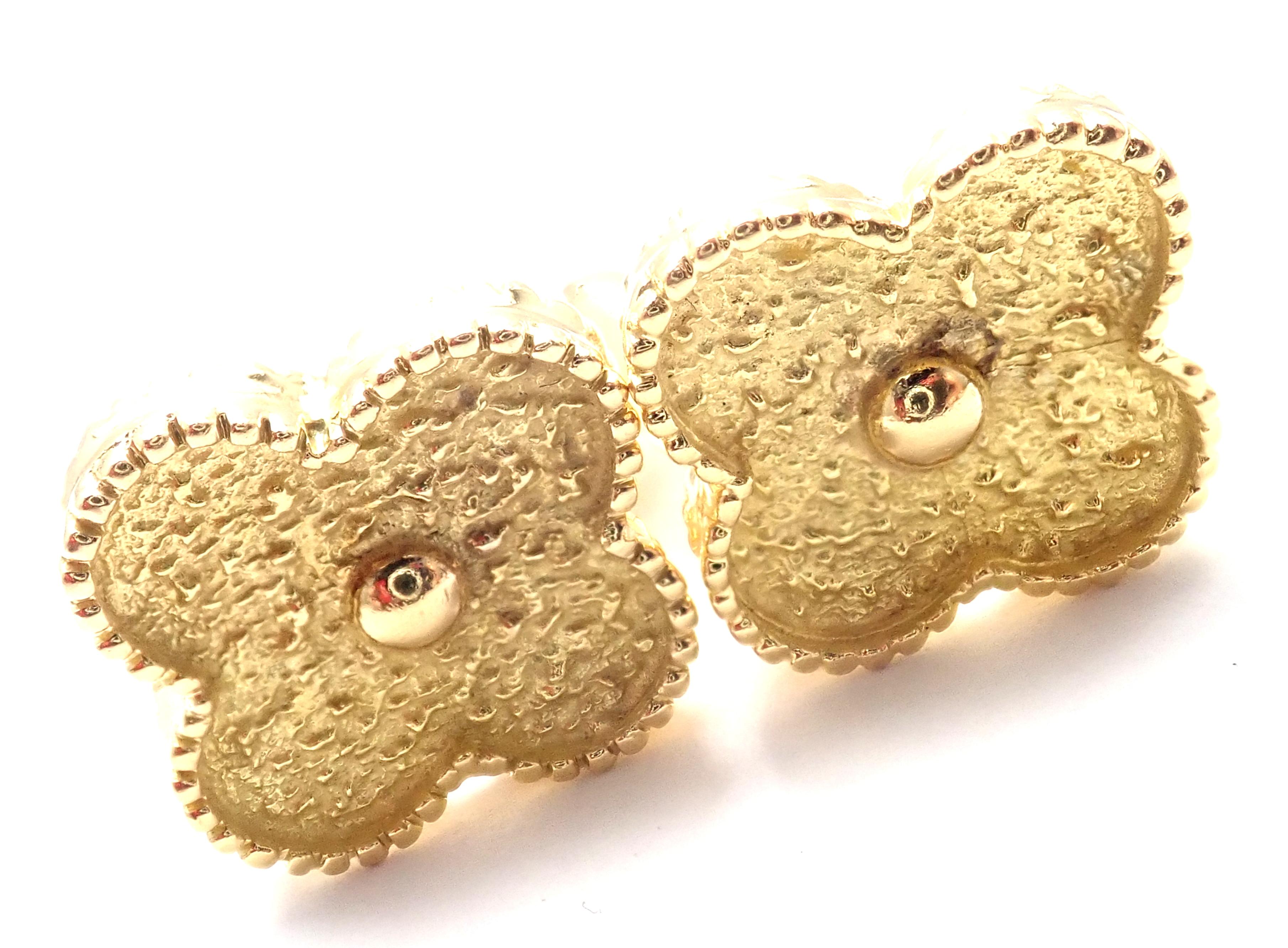 18k Yellow Gold Large Vintage Earrings by Van Cleef & Arpels.  
These earrings are made for non pierced ears, but they can be converted by adding posts.
Details:  
Measurements: 19.5mm
Weight: 15 grams
Stamped Hallmarks: VCA NY 18k 3KXXXXXX
*Free