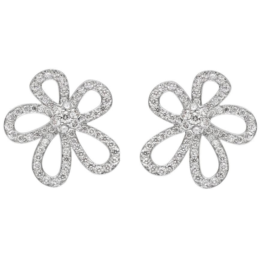 Van Cleef & Arpels Large White Gold Diamond "Flowerlace" Earrings