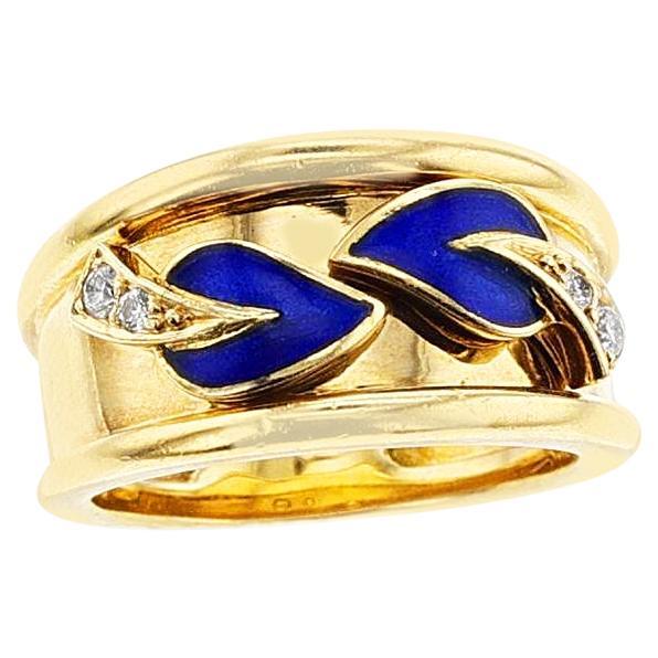 Van Cleef & Arpels Leaf Enamel and Diamond Ring, 18k For Sale