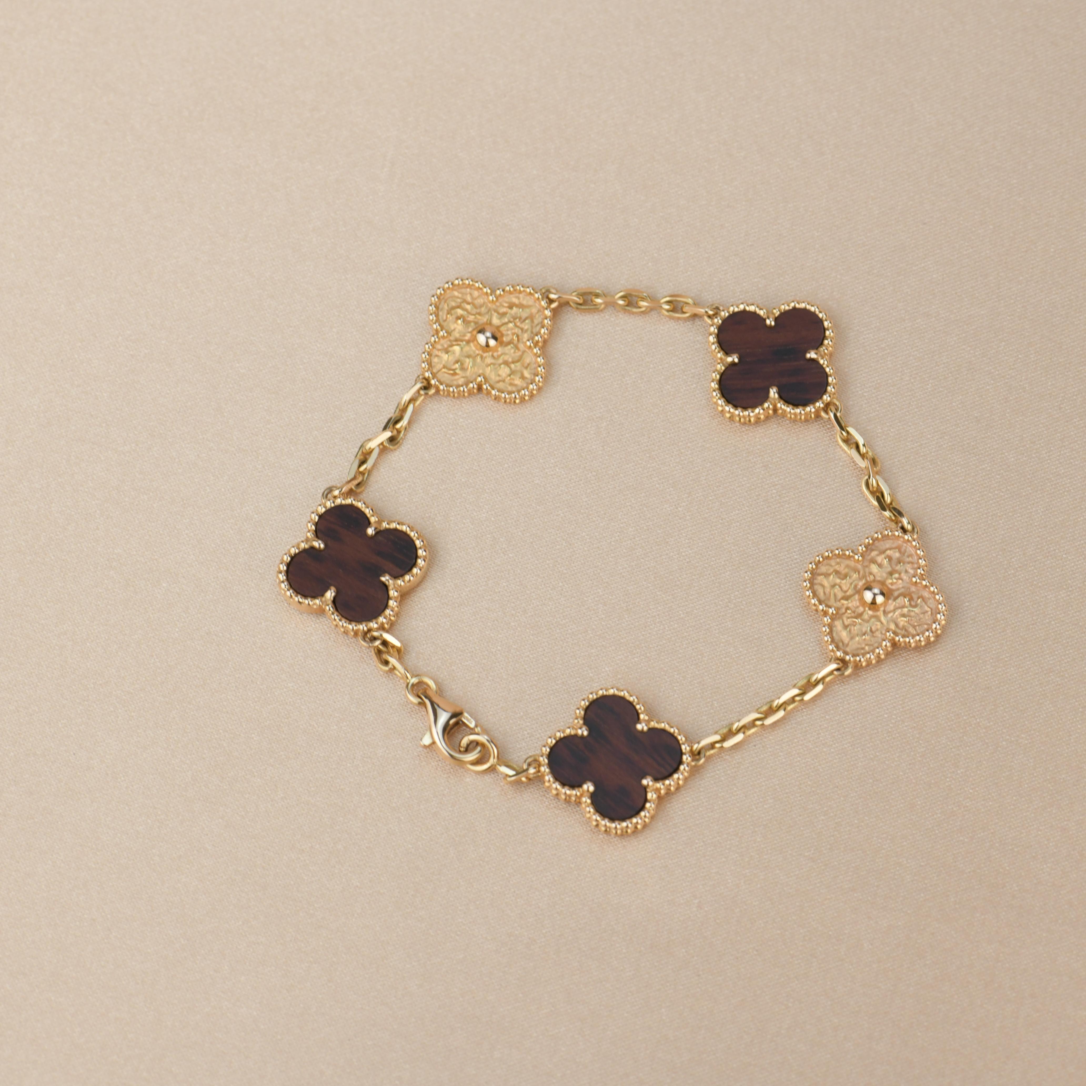 Van Cleef & Arpels Letter Wood Rose Gold Limited Edition Alhambra Bracelet 1