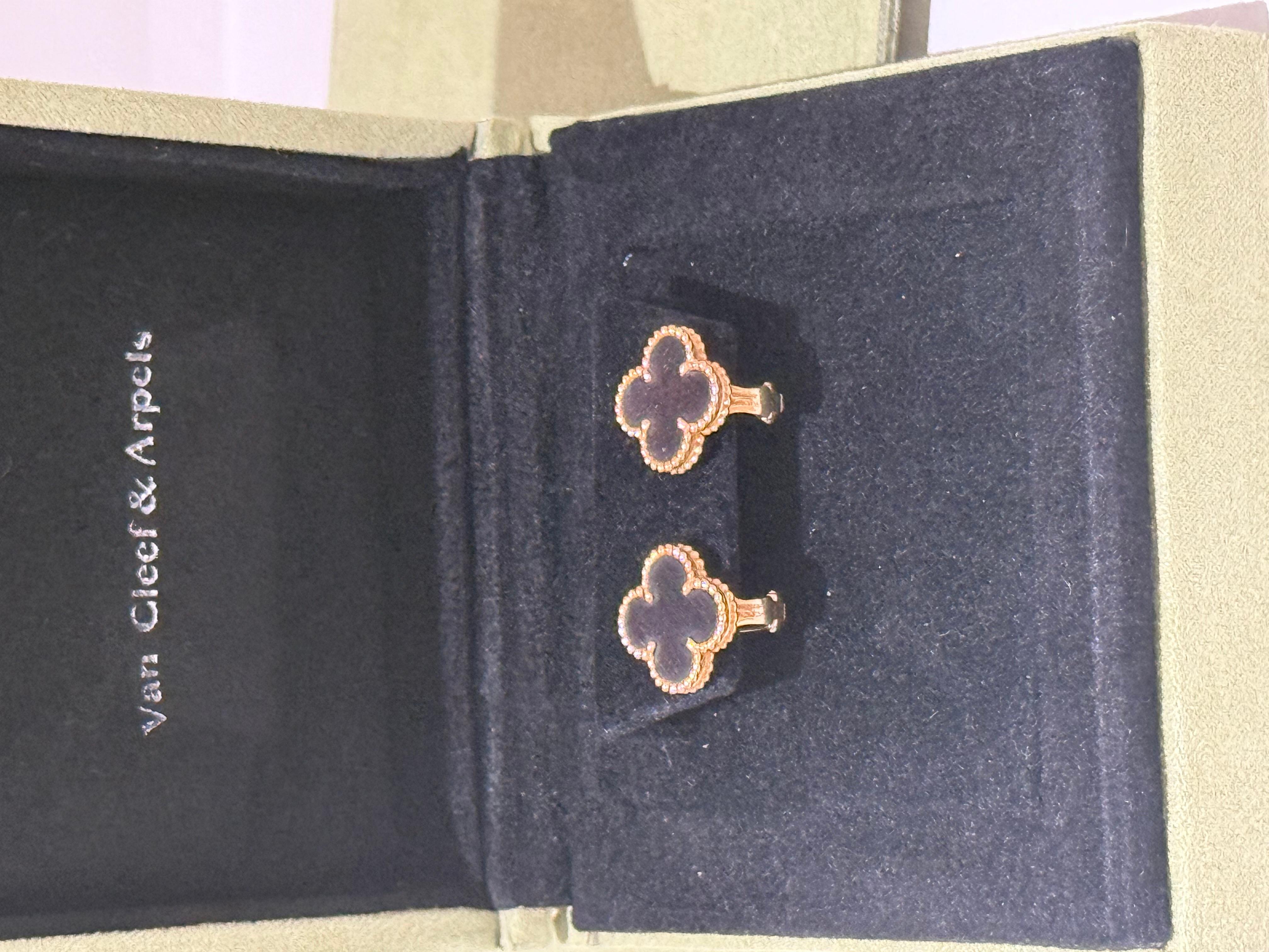 Art Nouveau Van Cleef & Arpels  Letterwood and 18k Rose Gold Vintage Alhambra Earrings For Sale