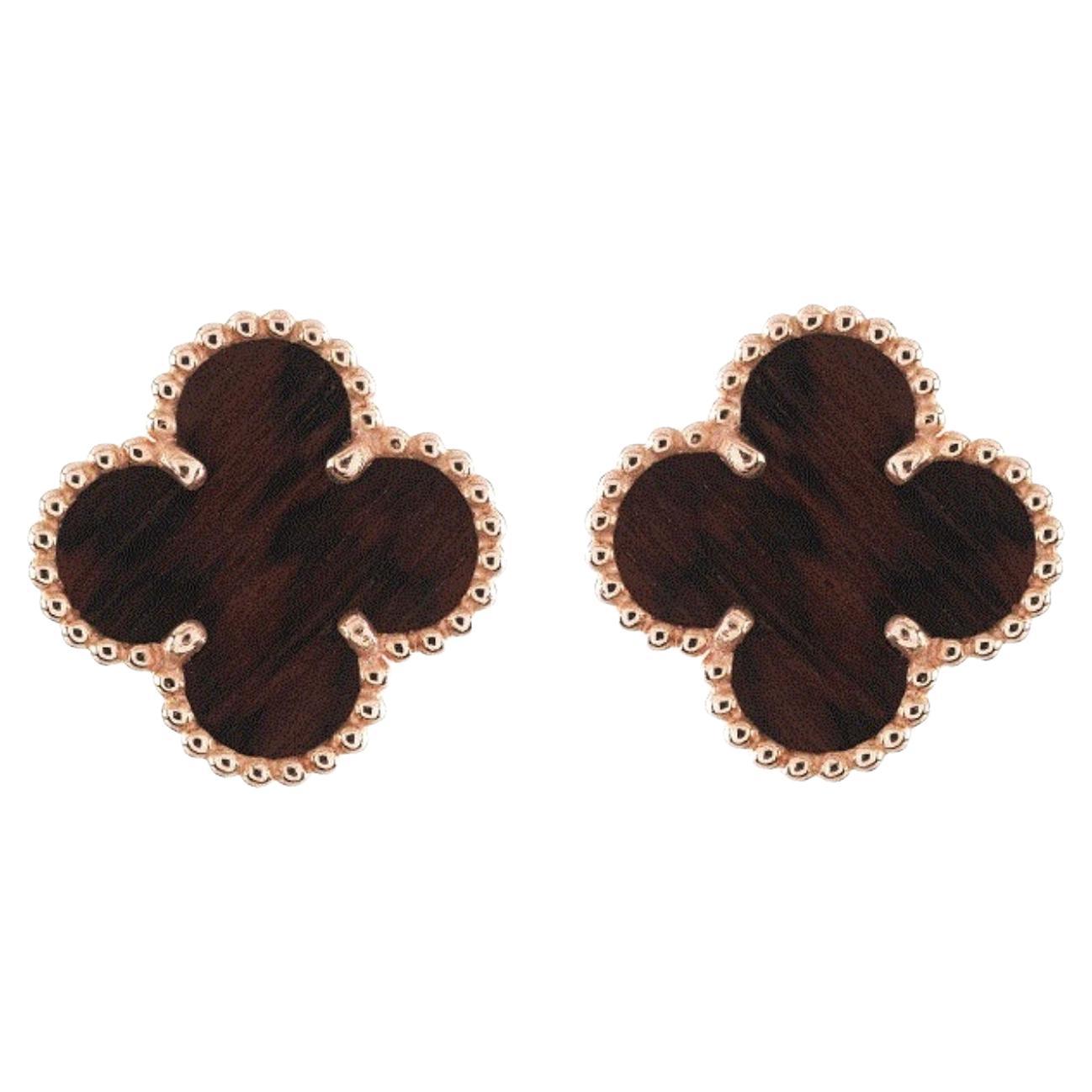 Van Cleef & Arpels  Letterwood and 18k Rose Gold Vintage Alhambra Earrings