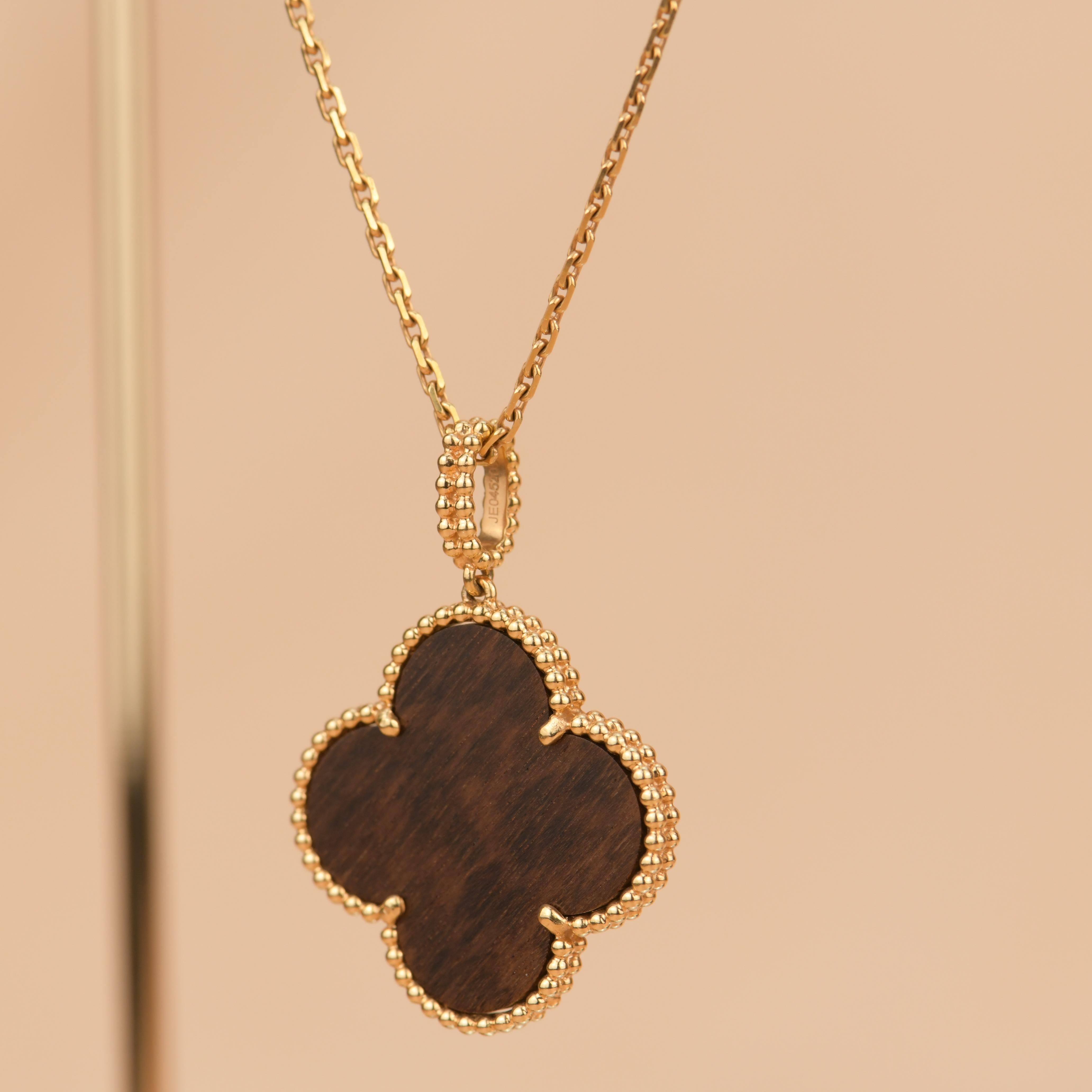 Van Cleef & Arpels LetterWood Magic Alhambra Pendant Necklace In Excellent Condition In Banbury, GB