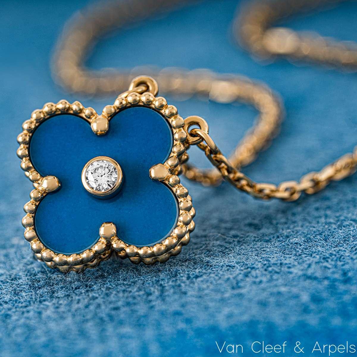 Van Cleef & Arpels Limited Edition 2019 Celestial Blue Porcelain Vintage Alhambr For Sale 3