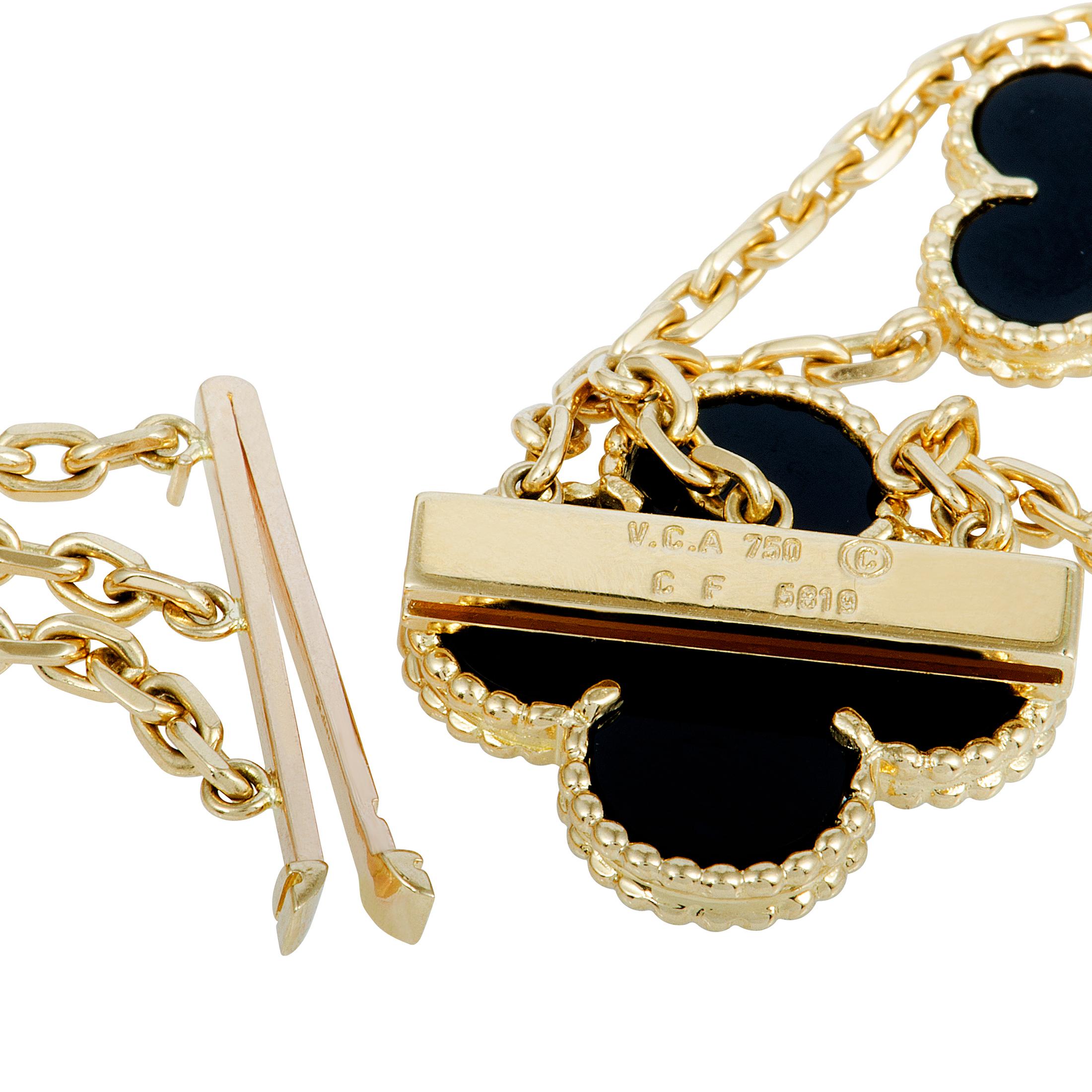 Mixed Cut Van Cleef & Arpels Limited Edition Alhambra Yellow Gold 29 Motif Onyx Necklace