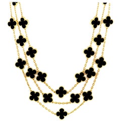 Van Cleef & Arpels Limited Edition Alhambra Yellow Gold 29 Motif Onyx Necklace