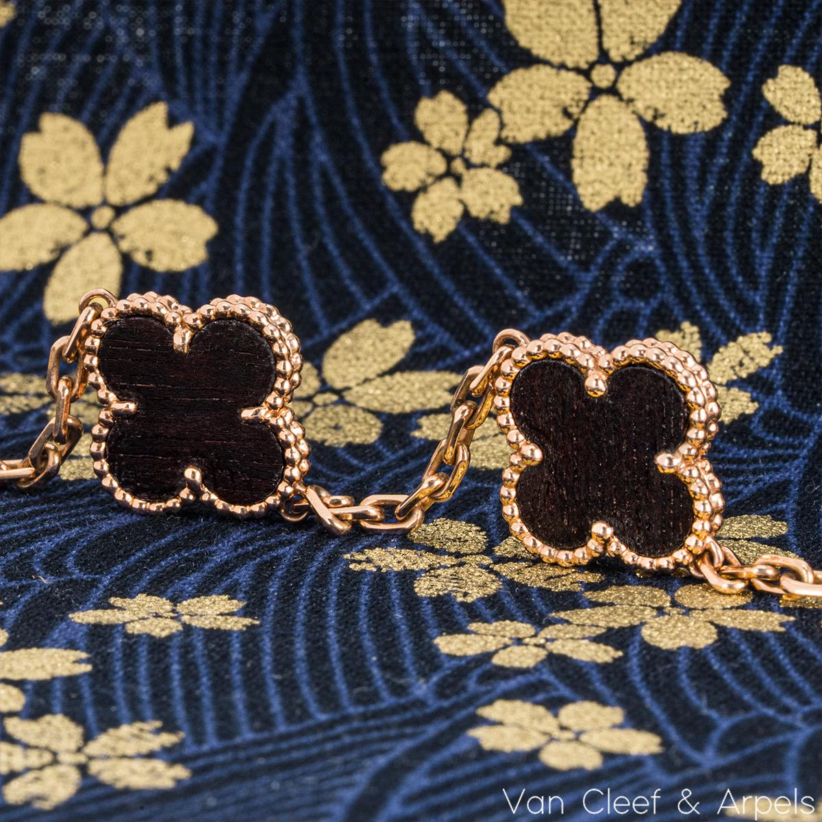 Women's Van Cleef & Arpels Limited Edition Letterwood Vintage Alhambra 5 Motif Bracelet For Sale