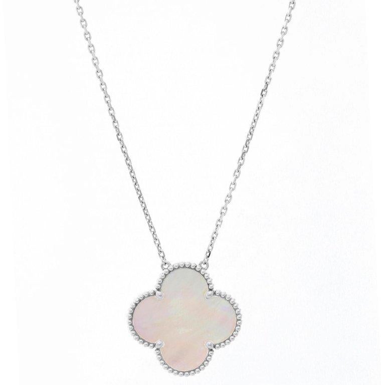 Van Cleef & Arpels Limited Edition Magic Alhambra  Mother of Pearl Pendant & Necklace - Limited edition extra large size iconic motif. Outlined with fine beaded band in White Gold. Mother of Pearl pendant length 26 mm. Total weight 11.2 grams.