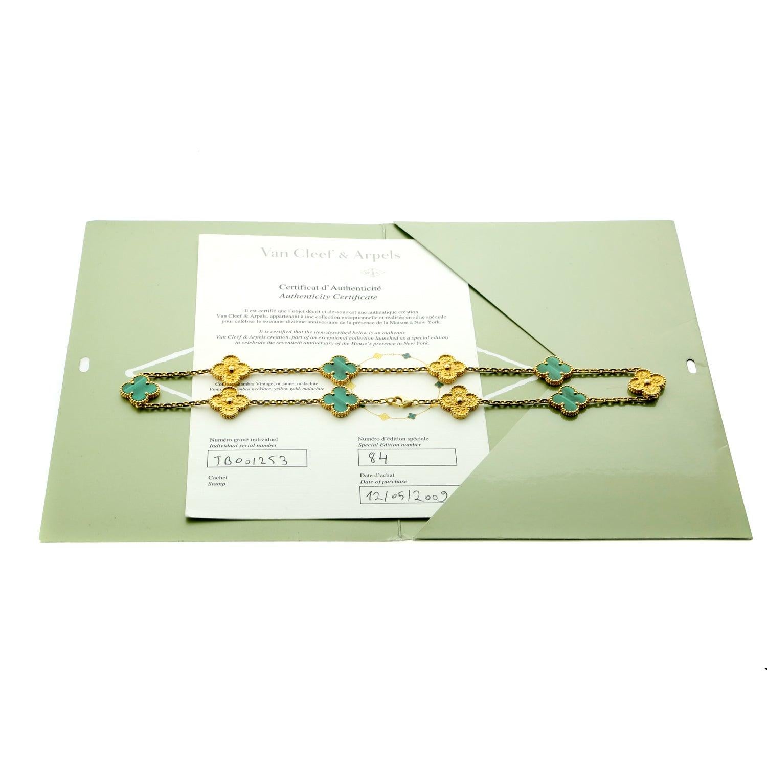 Women's Van Cleef & Arpels Limited Edition Malachite Vintage Alhambra Necklace