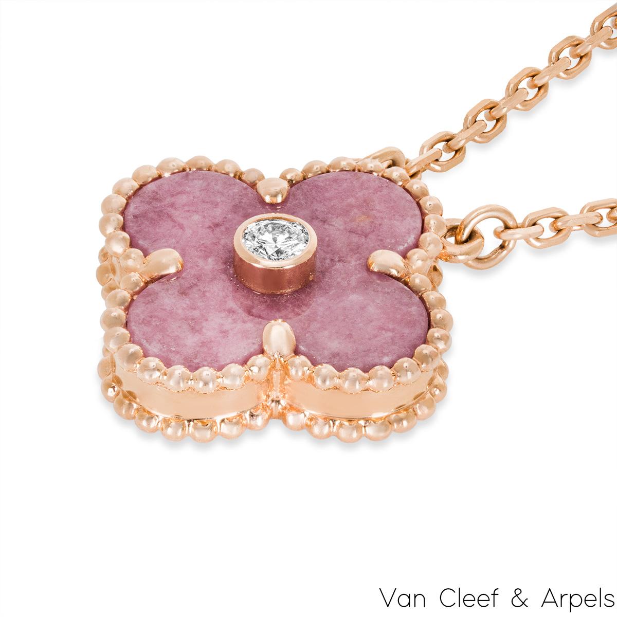 Van Cleef & Arpels Limited Edition Rhodonite Alhambra Holiday Pendant VCARP7TD00 In Excellent Condition In Mayfair, London, London