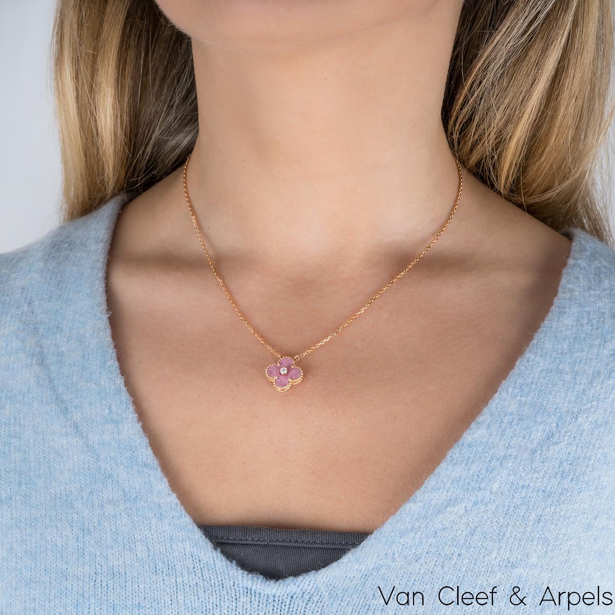Round Cut Van Cleef & Arpels Limited Edition Rhodonite Vintage Alhambra Holiday Pendant VC