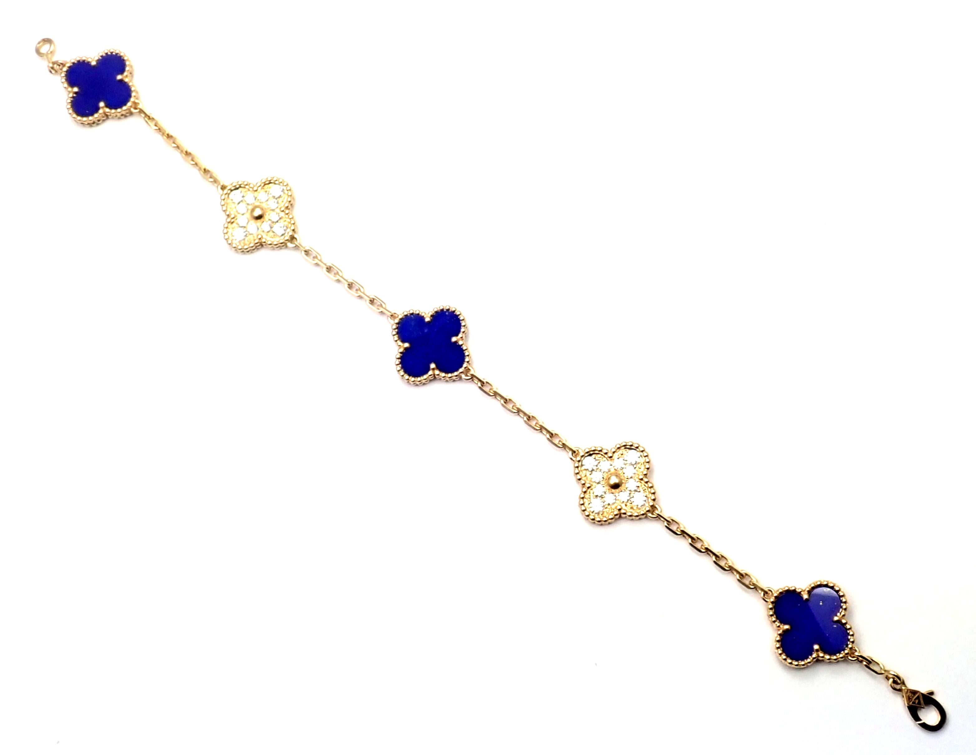 Van Cleef & Arpels Limited Edition Vintage Alhambra Diamond Lapis Gold Bracelet 3