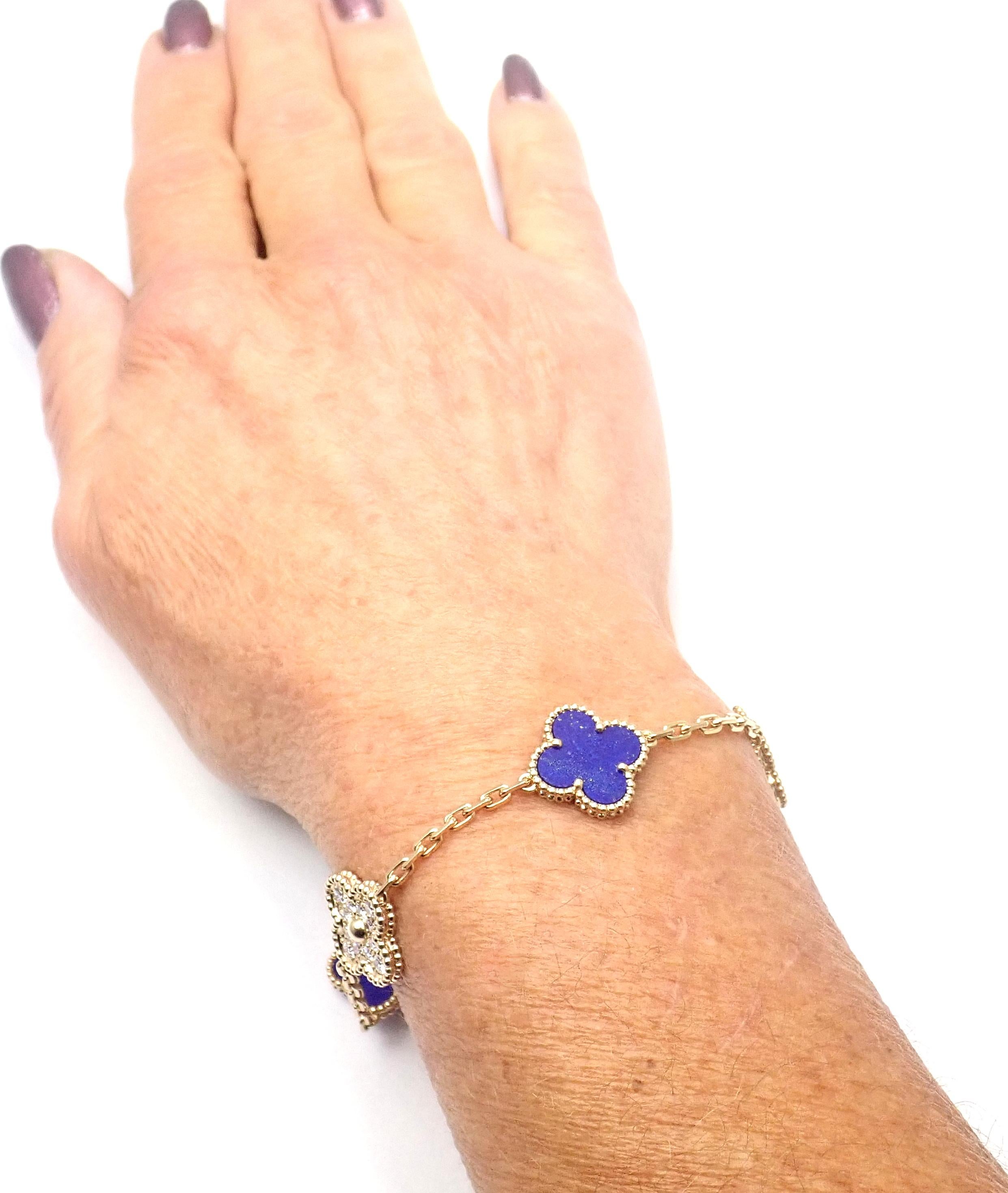 Women's or Men's Van Cleef & Arpels Limited Edition Vintage Alhambra Diamond Lapis Gold Bracelet